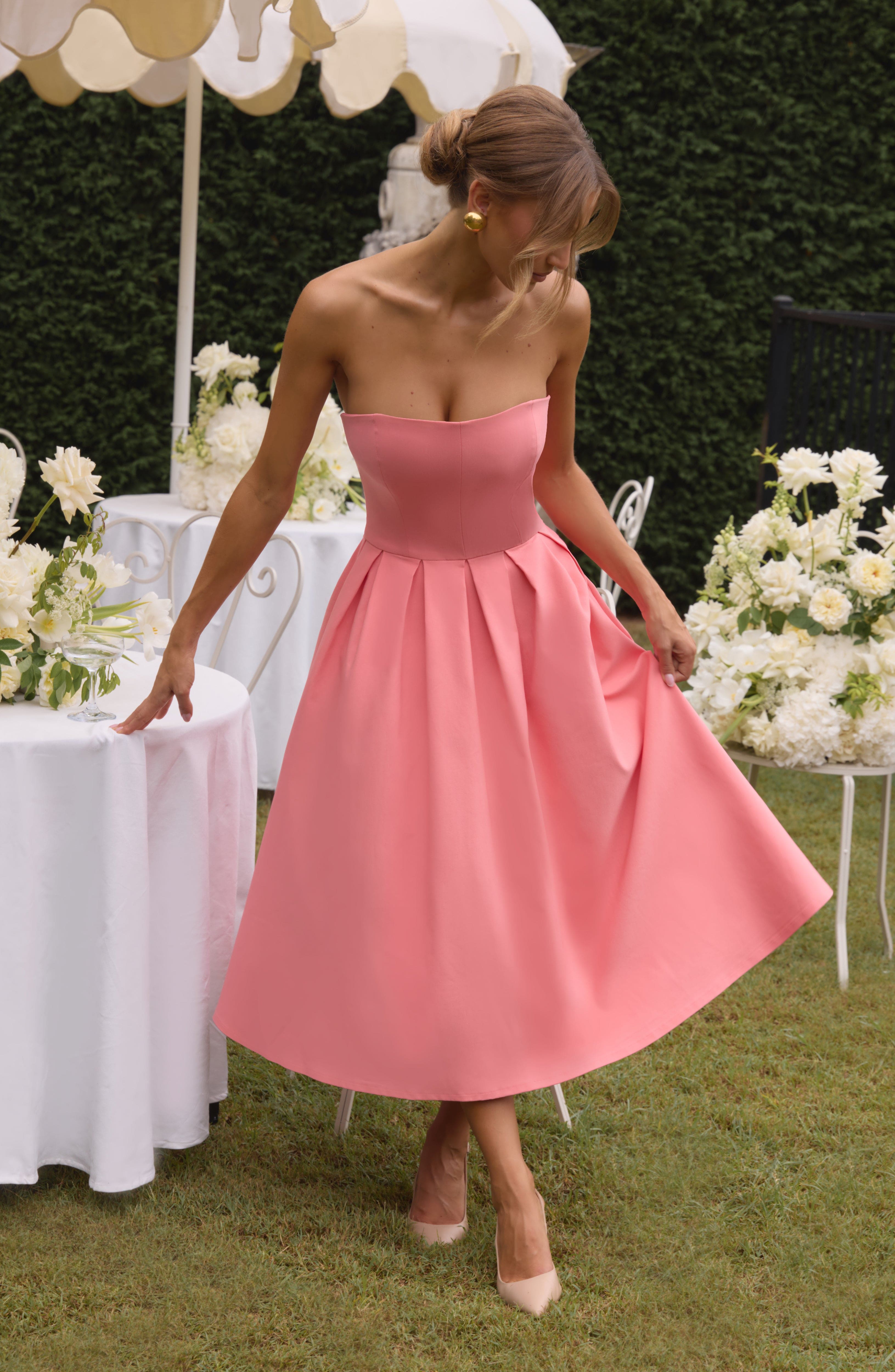 Mercan Pembe Edith Midi Elbise