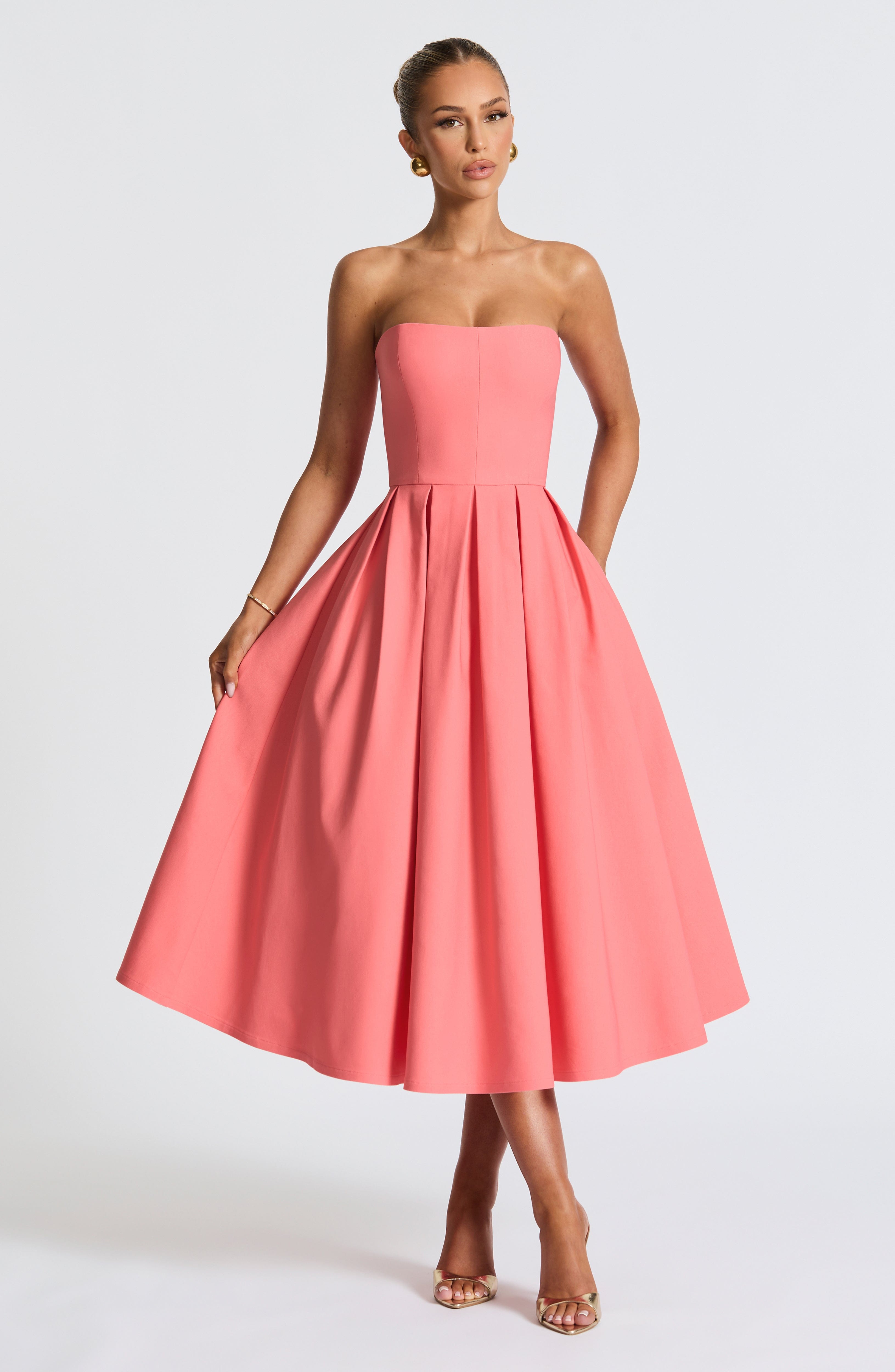 Mercan Pembe Edith Midi Elbise