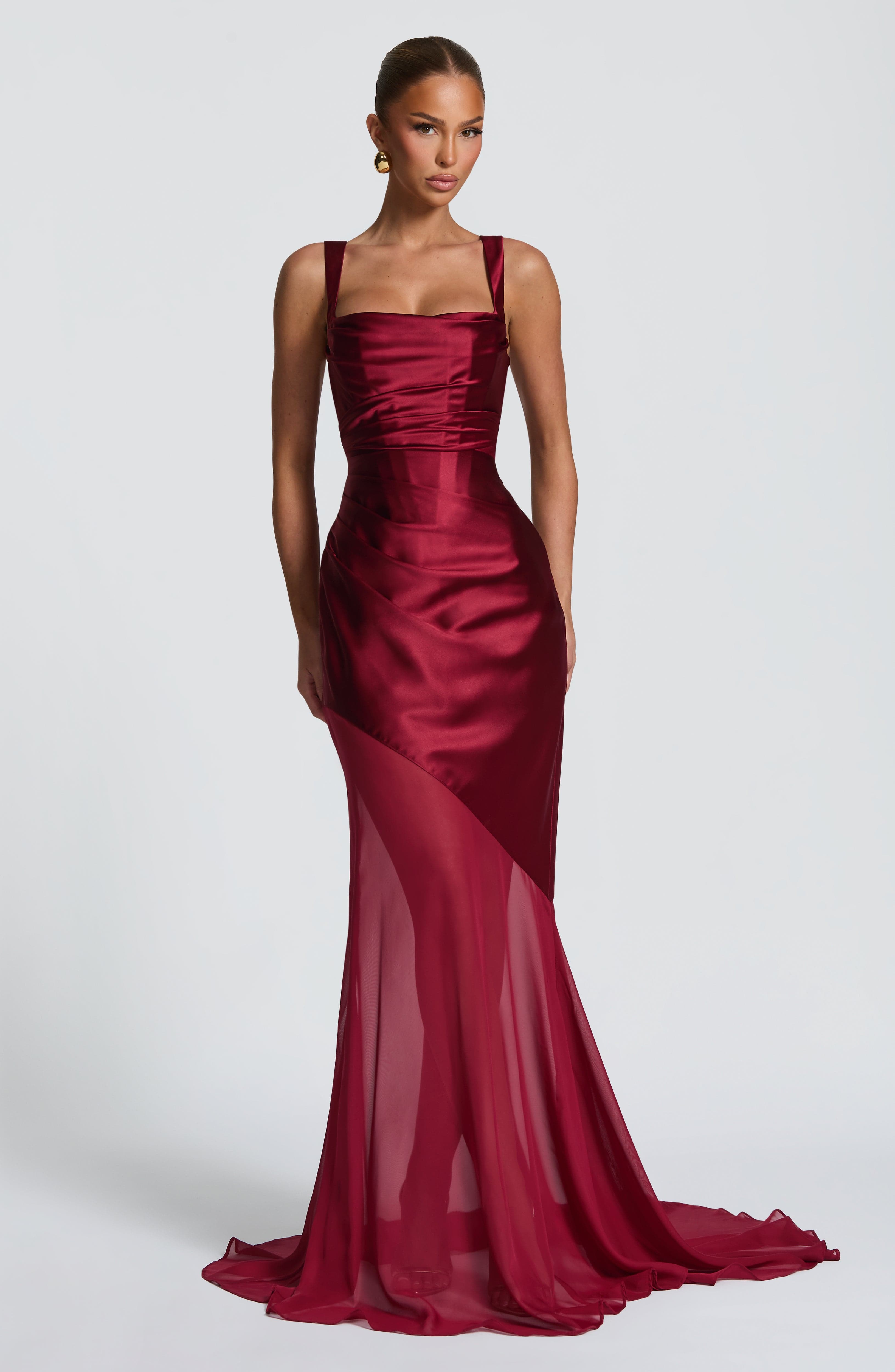 Bordo Eliza Maxi Elbise
