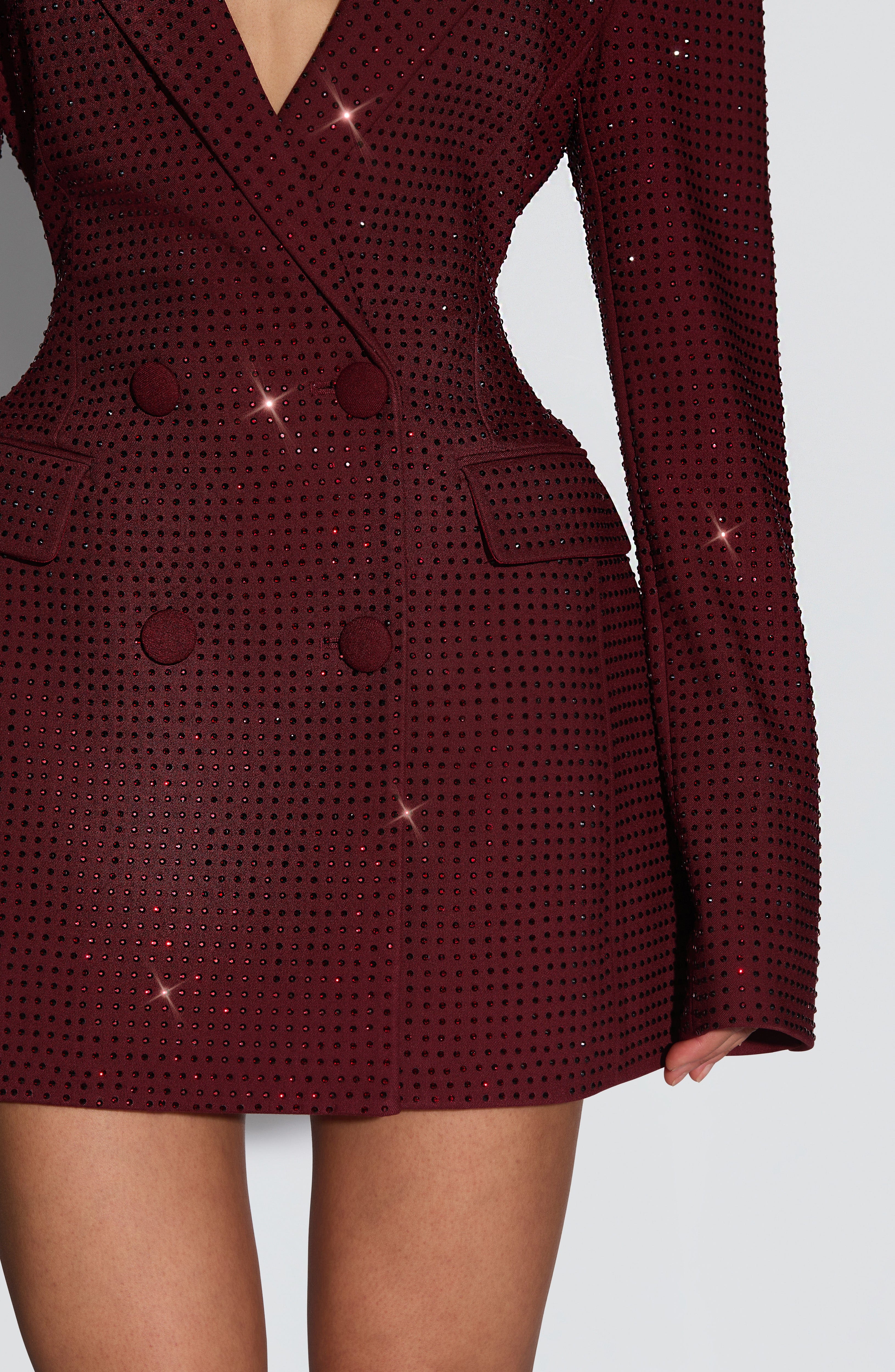 Bordo Işıltılı Elvira Mini Elbise