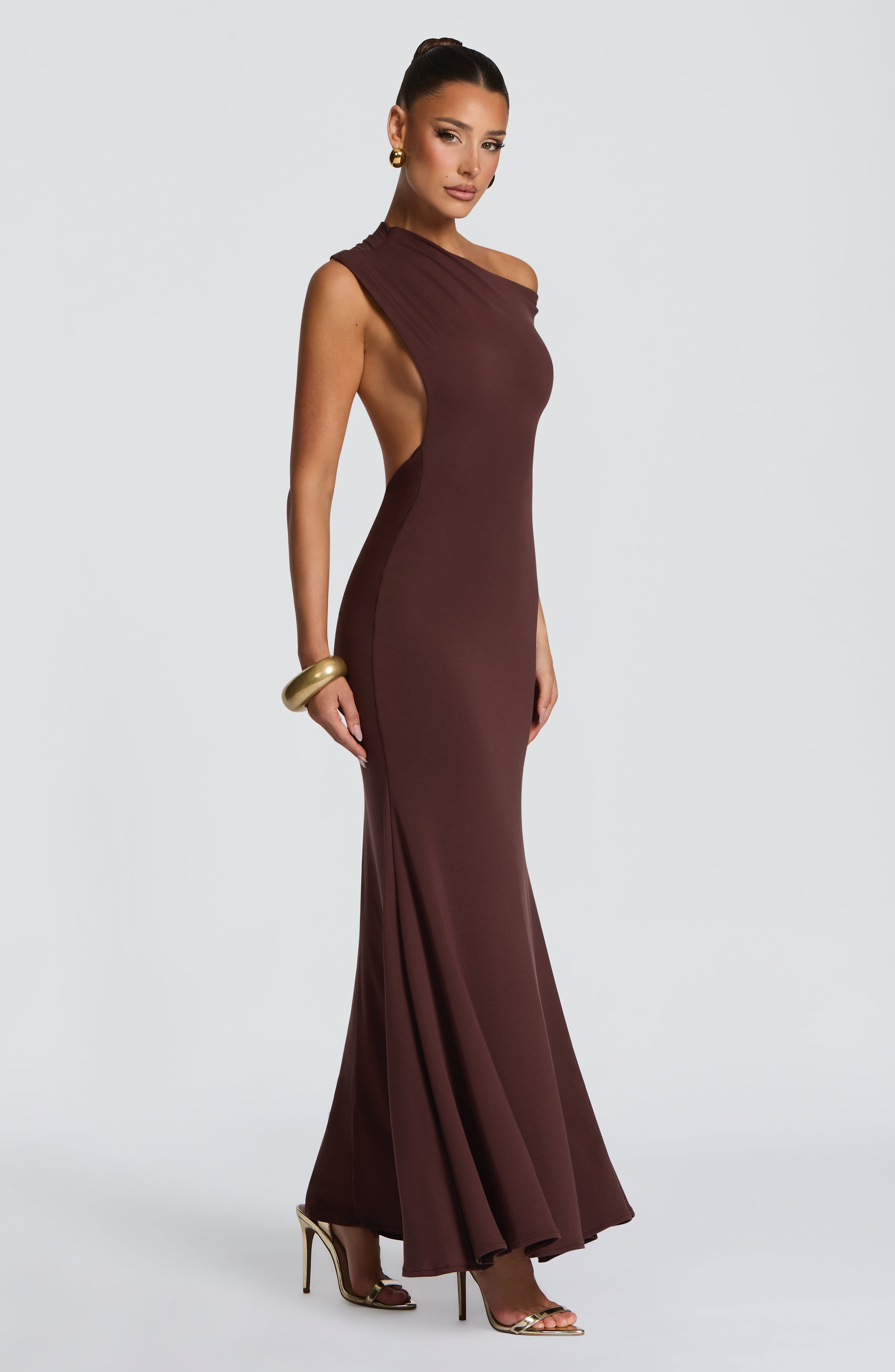 Fiora Maxi Kahverengi Elbise