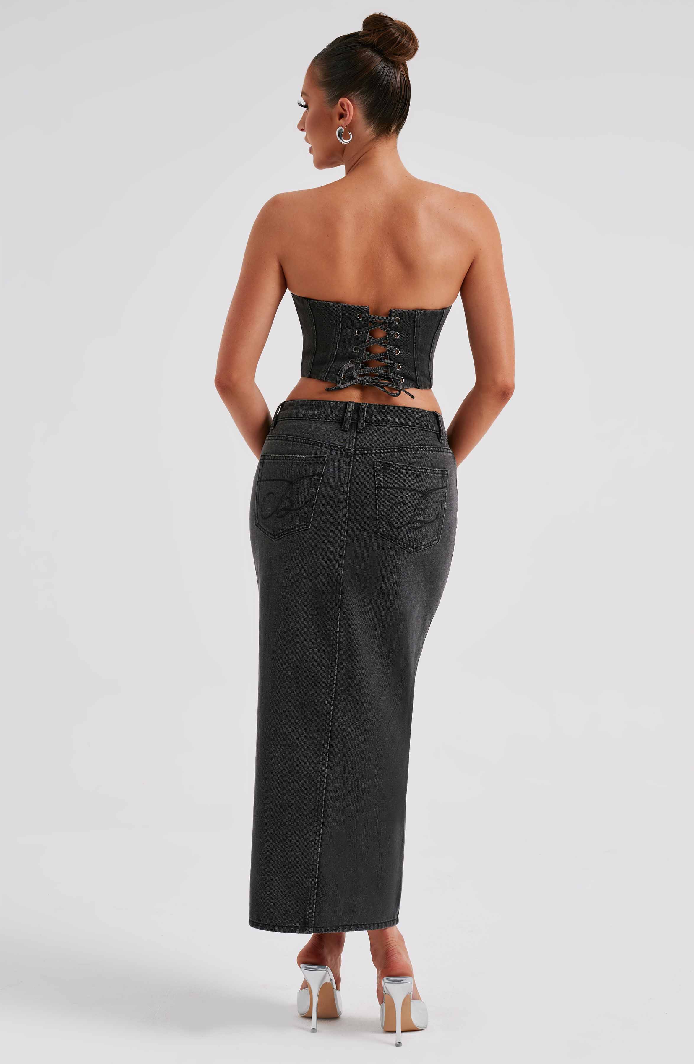 Siyah Flor Maxi Etek