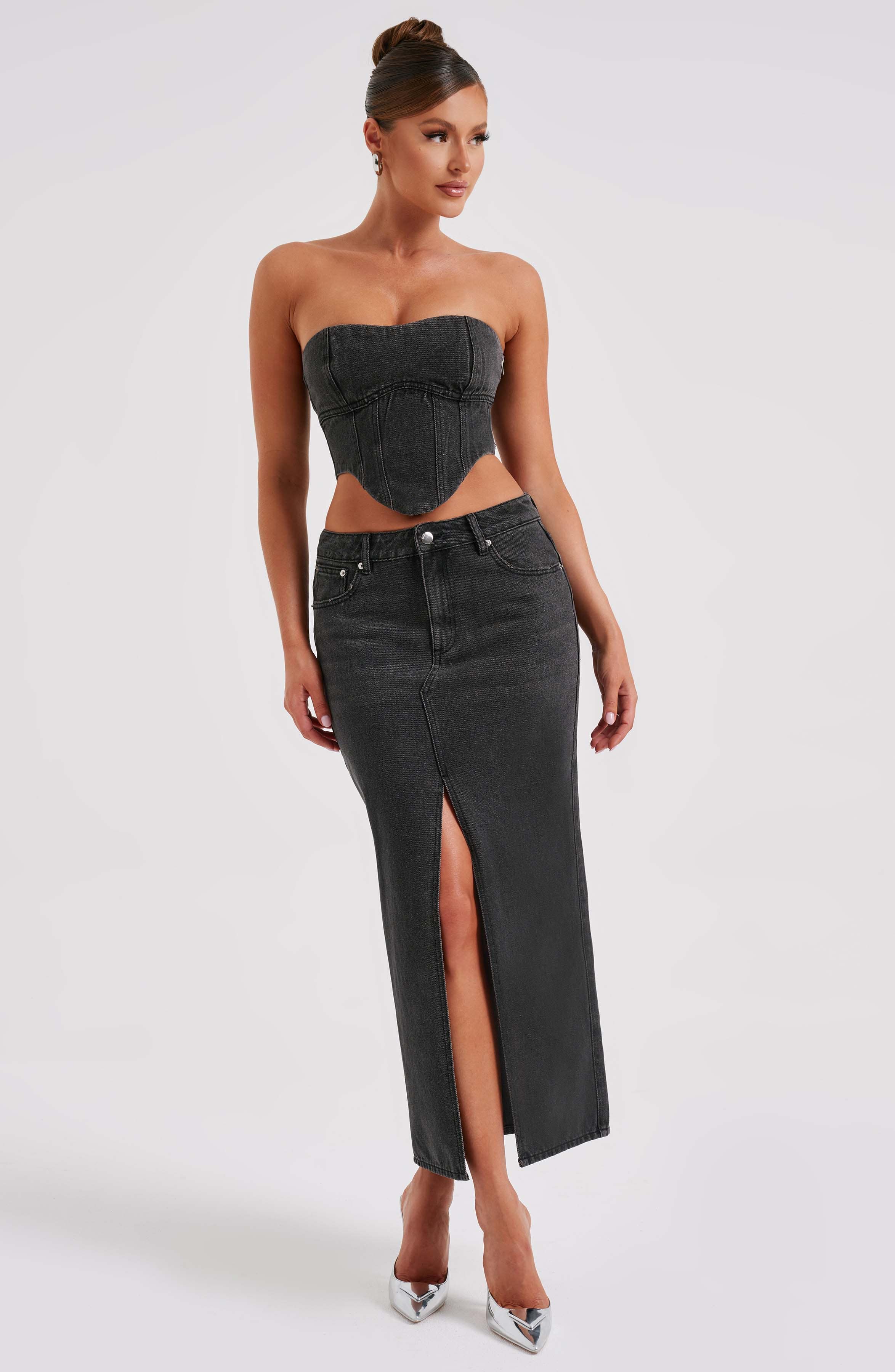 Siyah Flor Maxi Etek