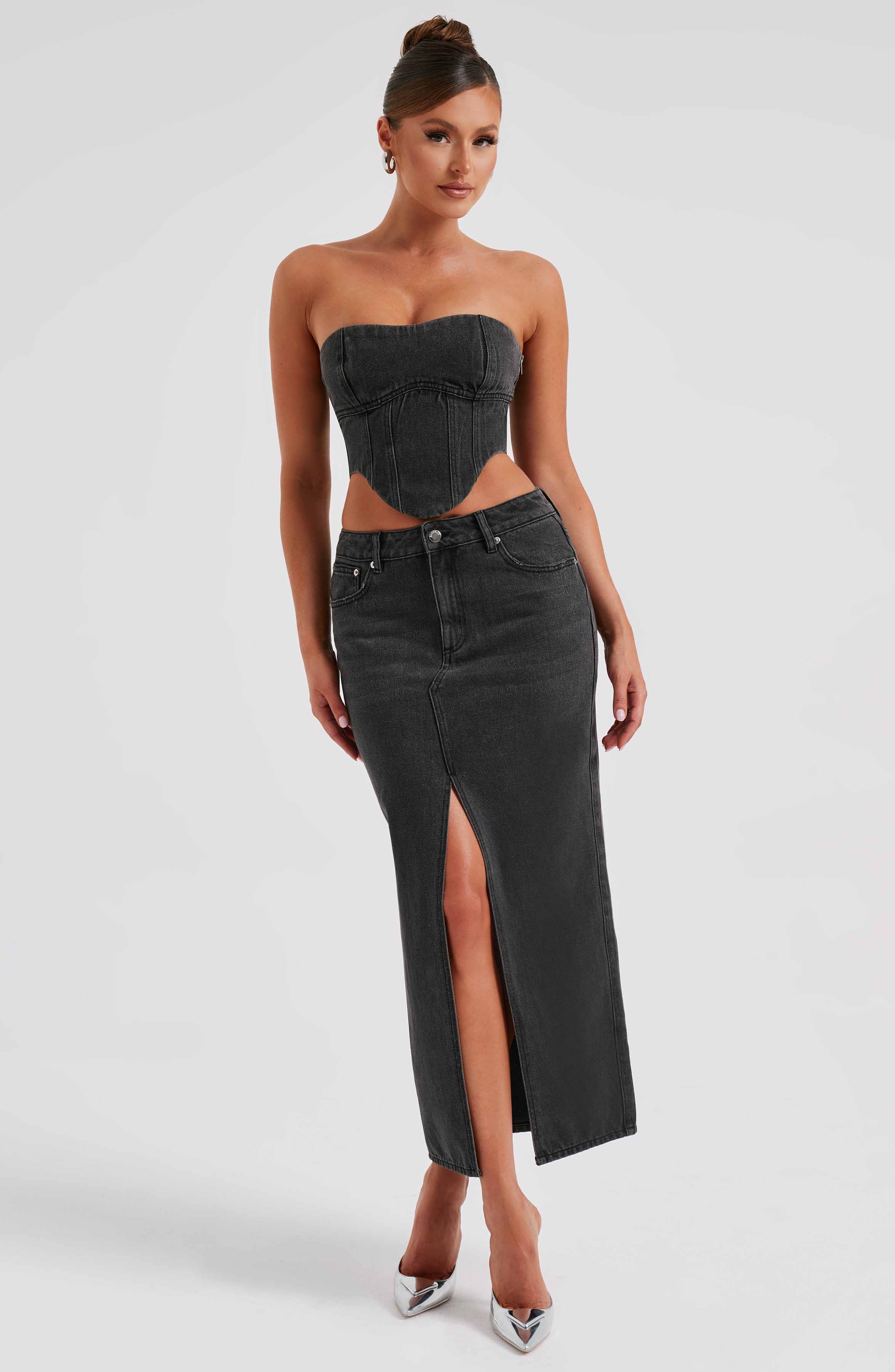 Siyah Flor Maxi Etek