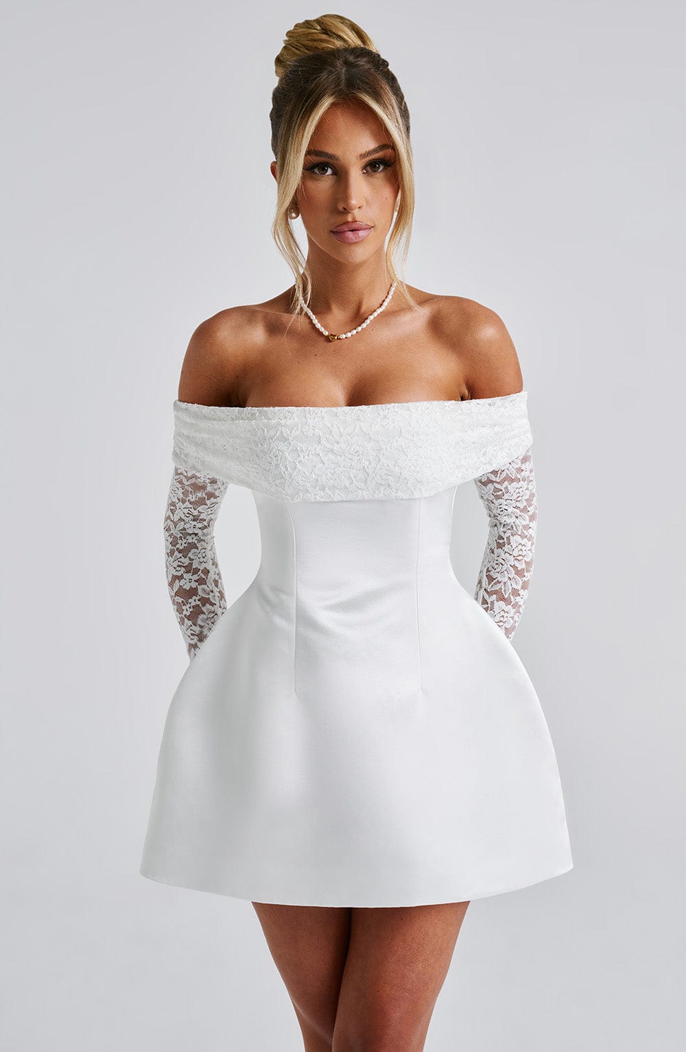 Georgianna Mini Ekru Elbise