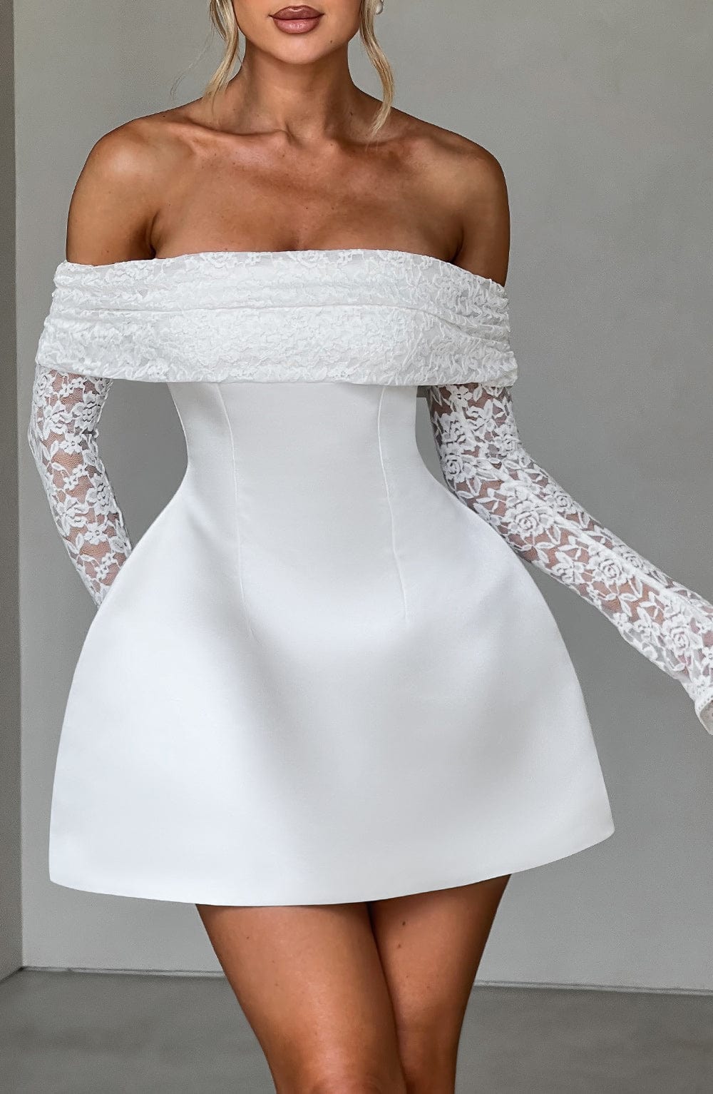 Georgianna Mini Ekru Elbise