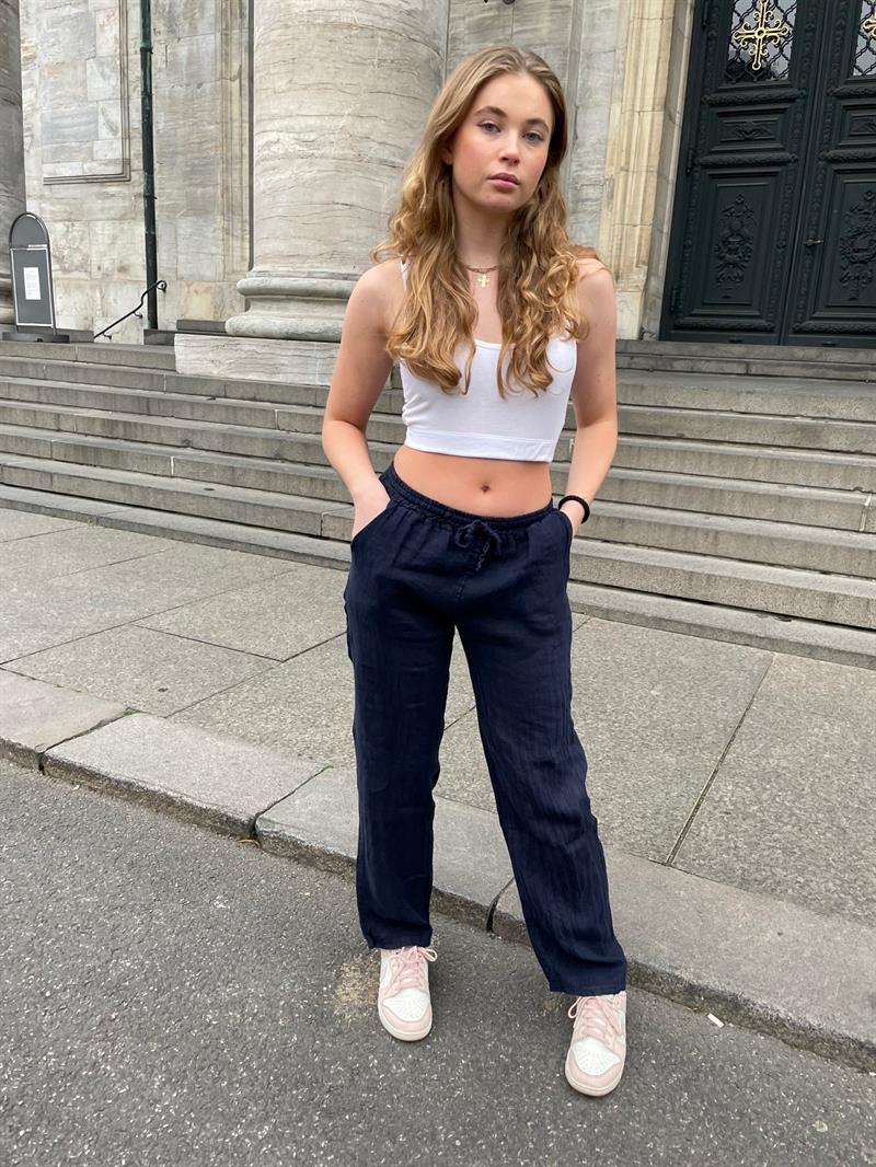 Anna Olympia Lacivert Keten Pantolon
