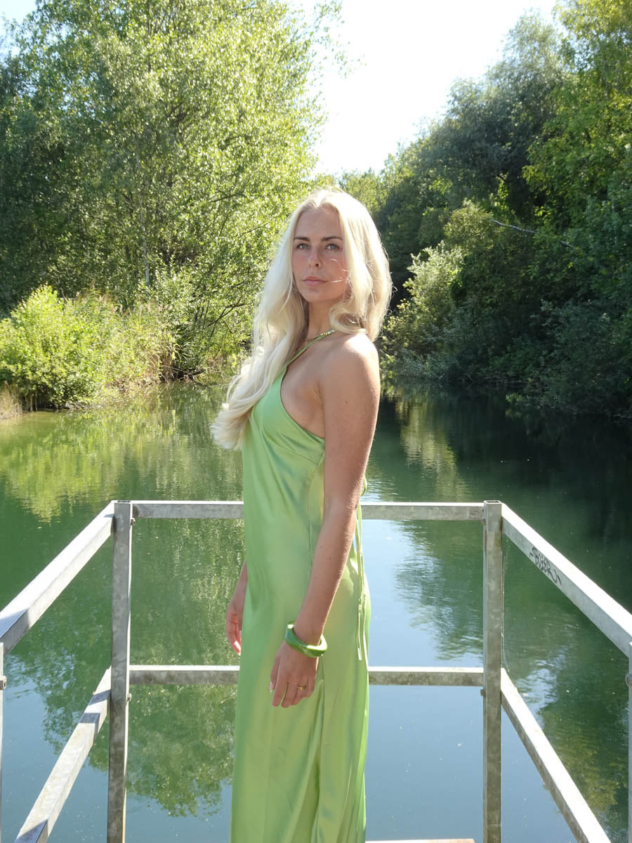 Yeşil Talia Halter Saten Elbise