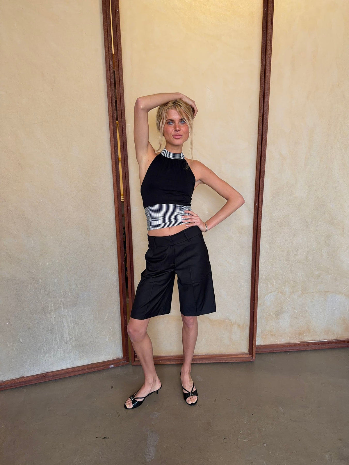 Debby Halter Yaka Bluz - Siyah-Beyaz