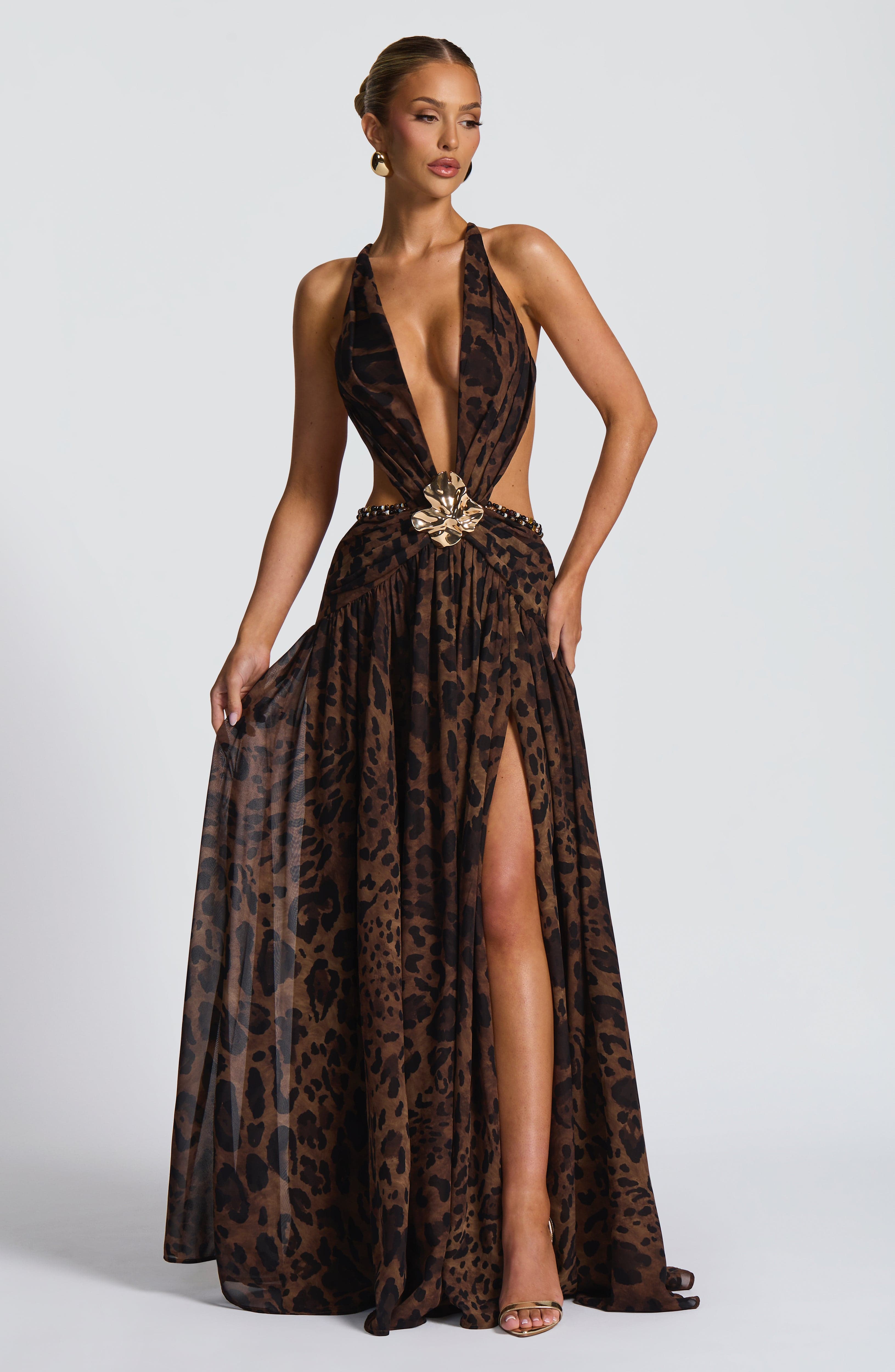 Leopar Desenli Indianna Maxi Elbise