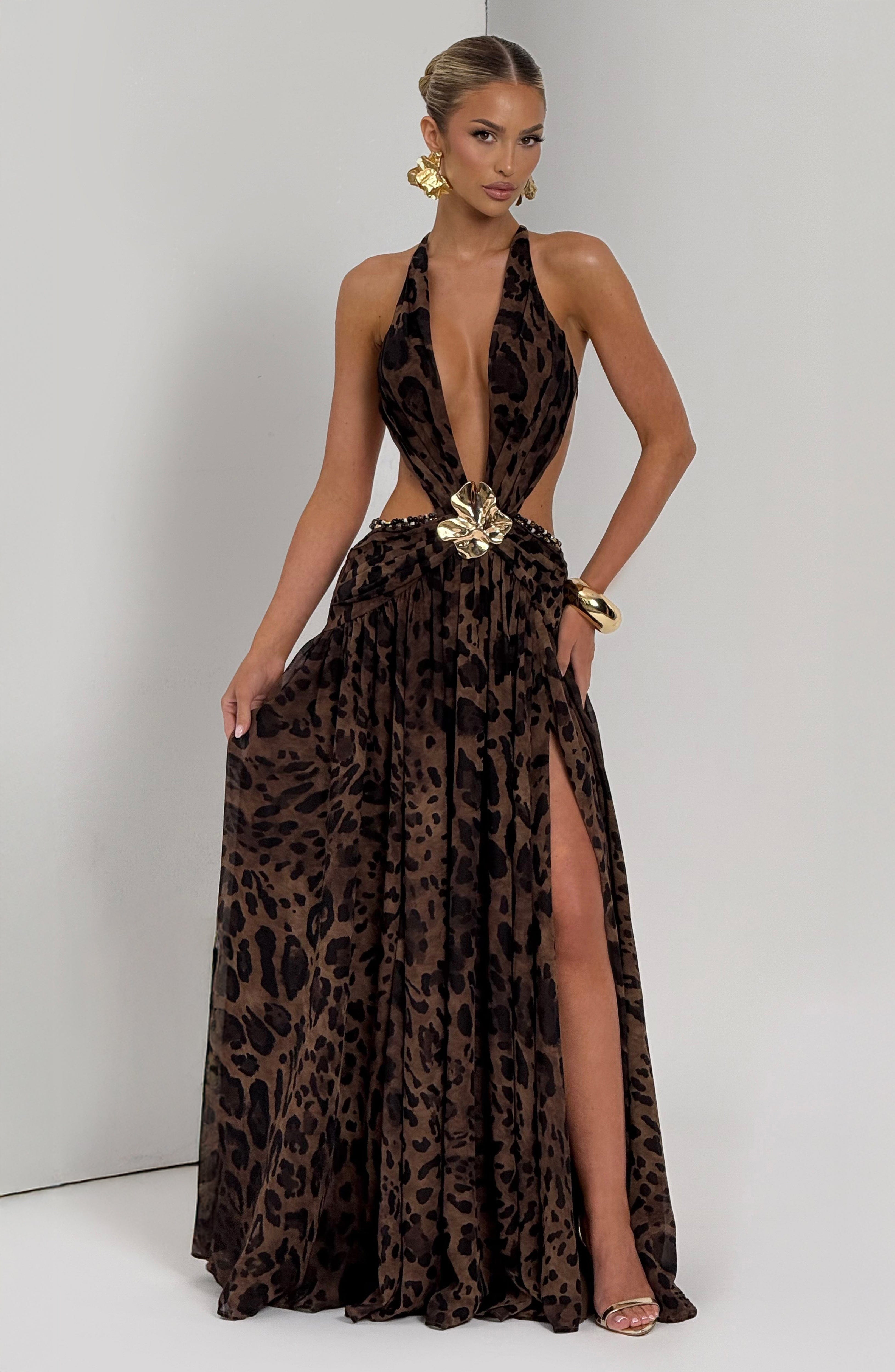 Leopar Desenli Indianna Maxi Elbise