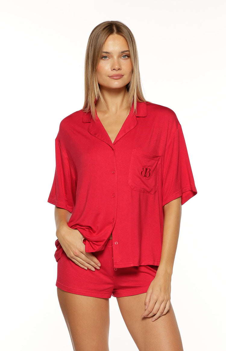Jamey Bordo Kadın Mini Pijama Şortları - Şık ve Rahat