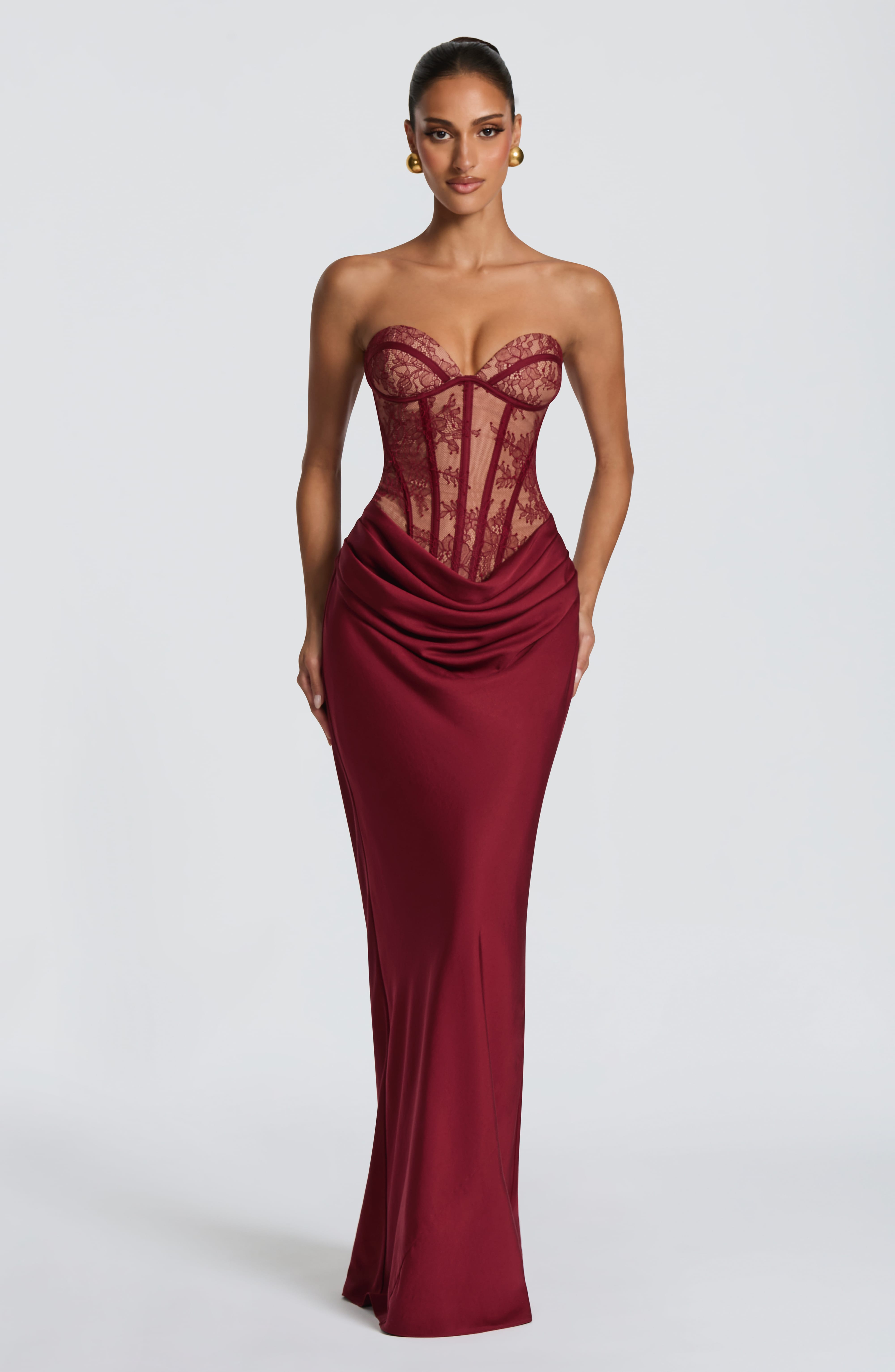 Bordo Kathleen Maxi Elbise