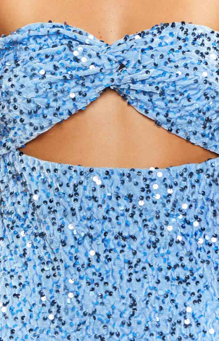 Kendra Mavi Payetli Straplez Mini Elbise