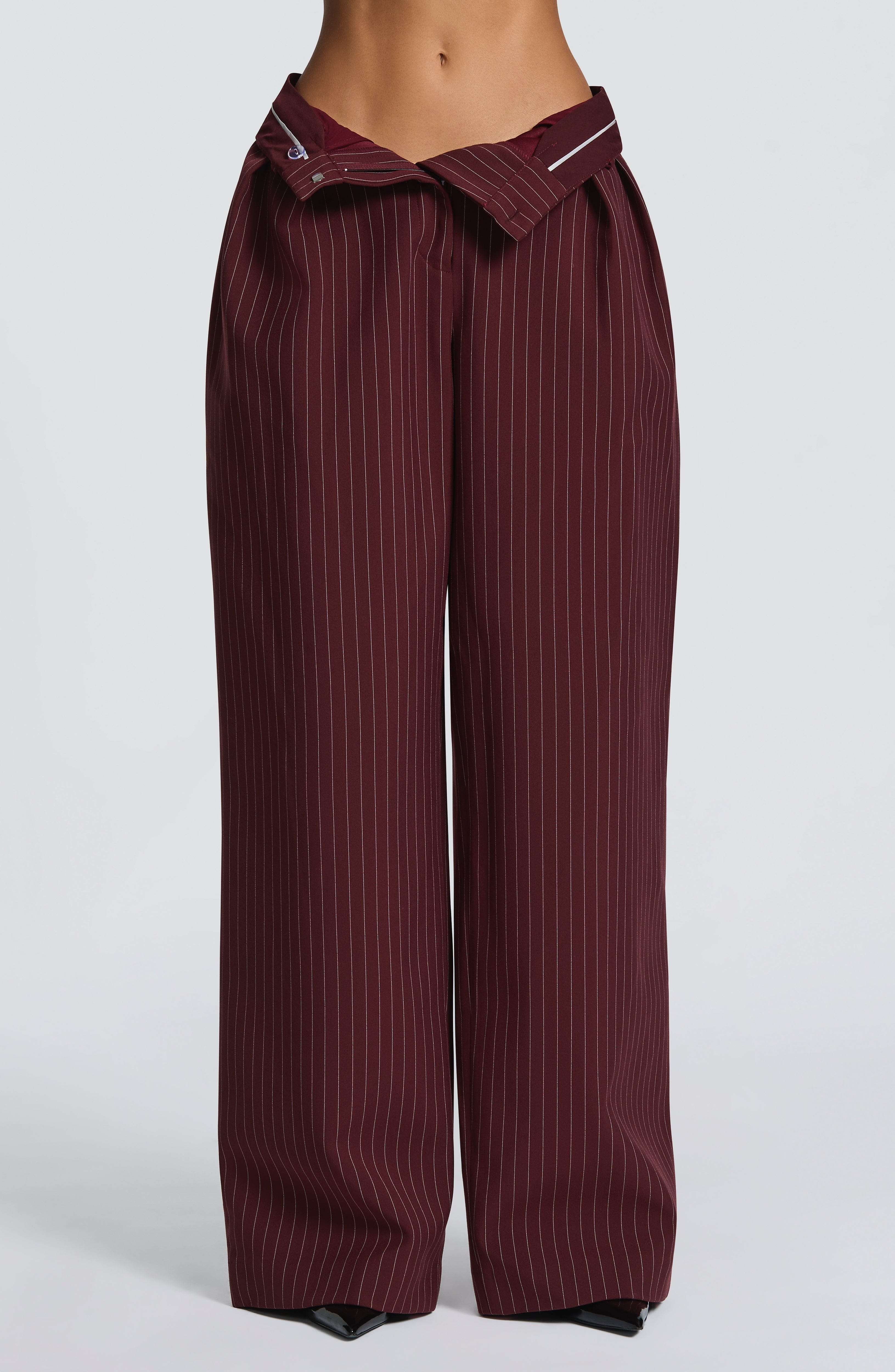 Bordo Çizgili Kirsty Pantolon