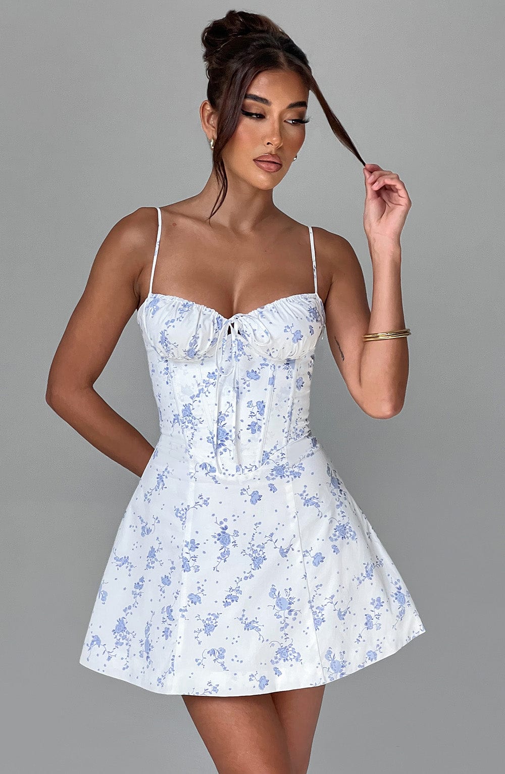Mavi Ditsy Desenli Lacey Mini Elbise