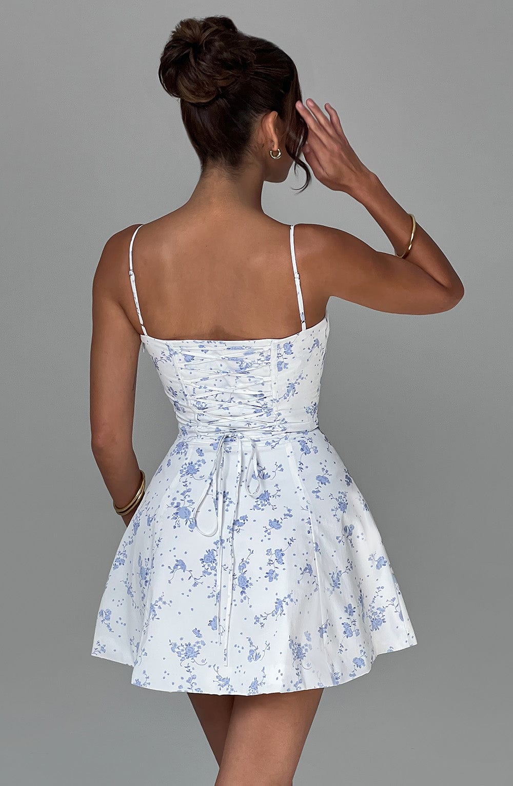 Mavi Ditsy Desenli Lacey Mini Elbise