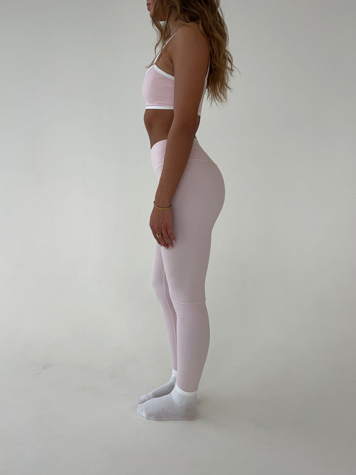 Açık Pembe Yüksek Bel Esnek Spor Tayt