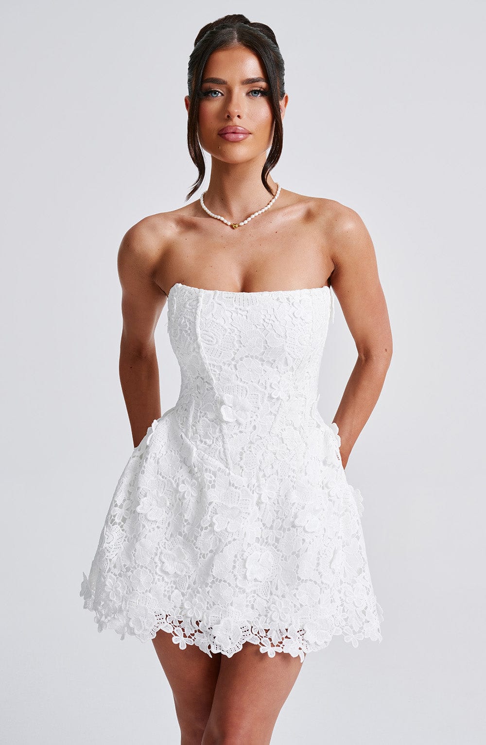 Leona Mini Ekru Elbise
