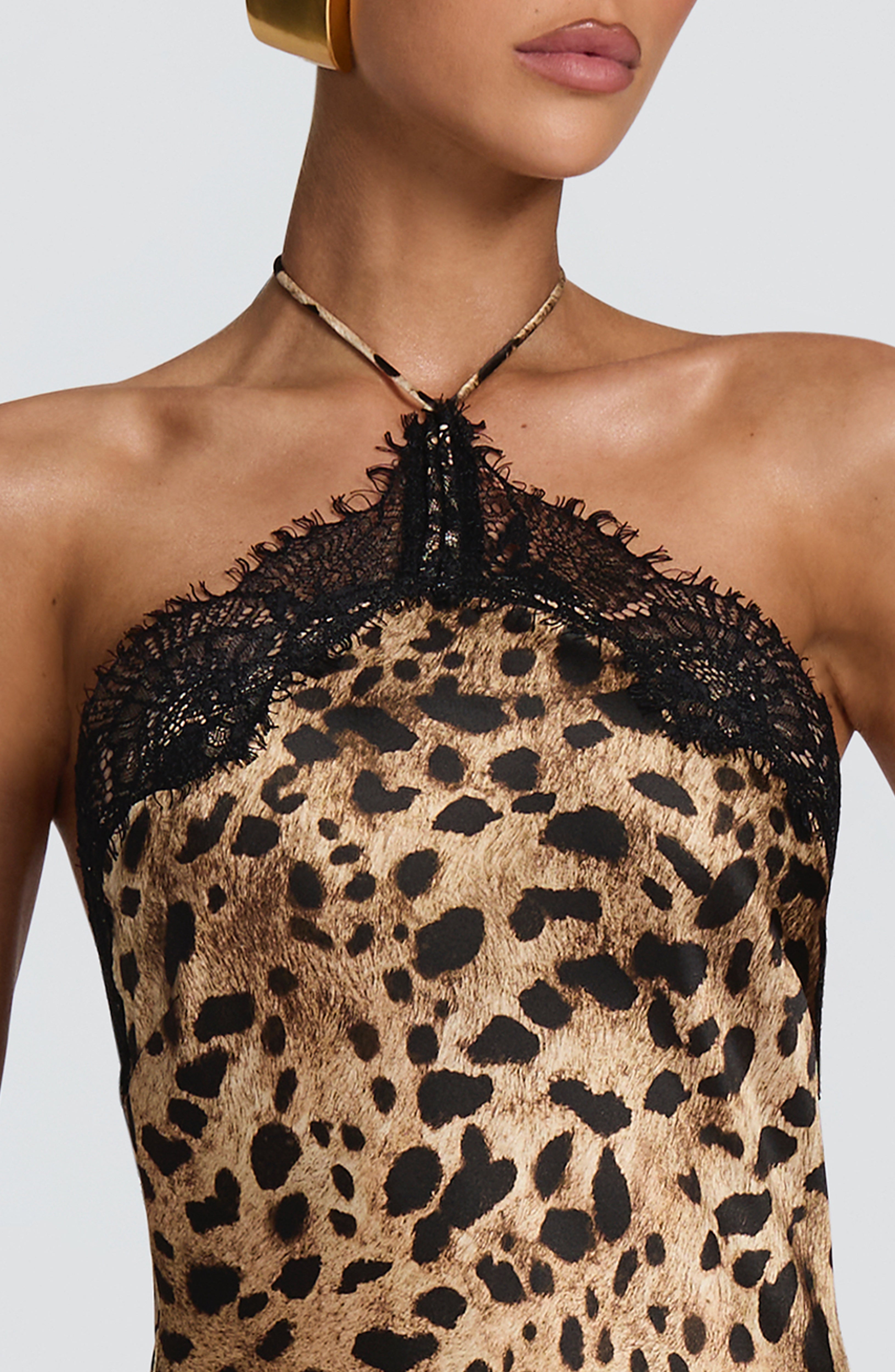 Leopar Desenli Agnetha Maxi Elbise