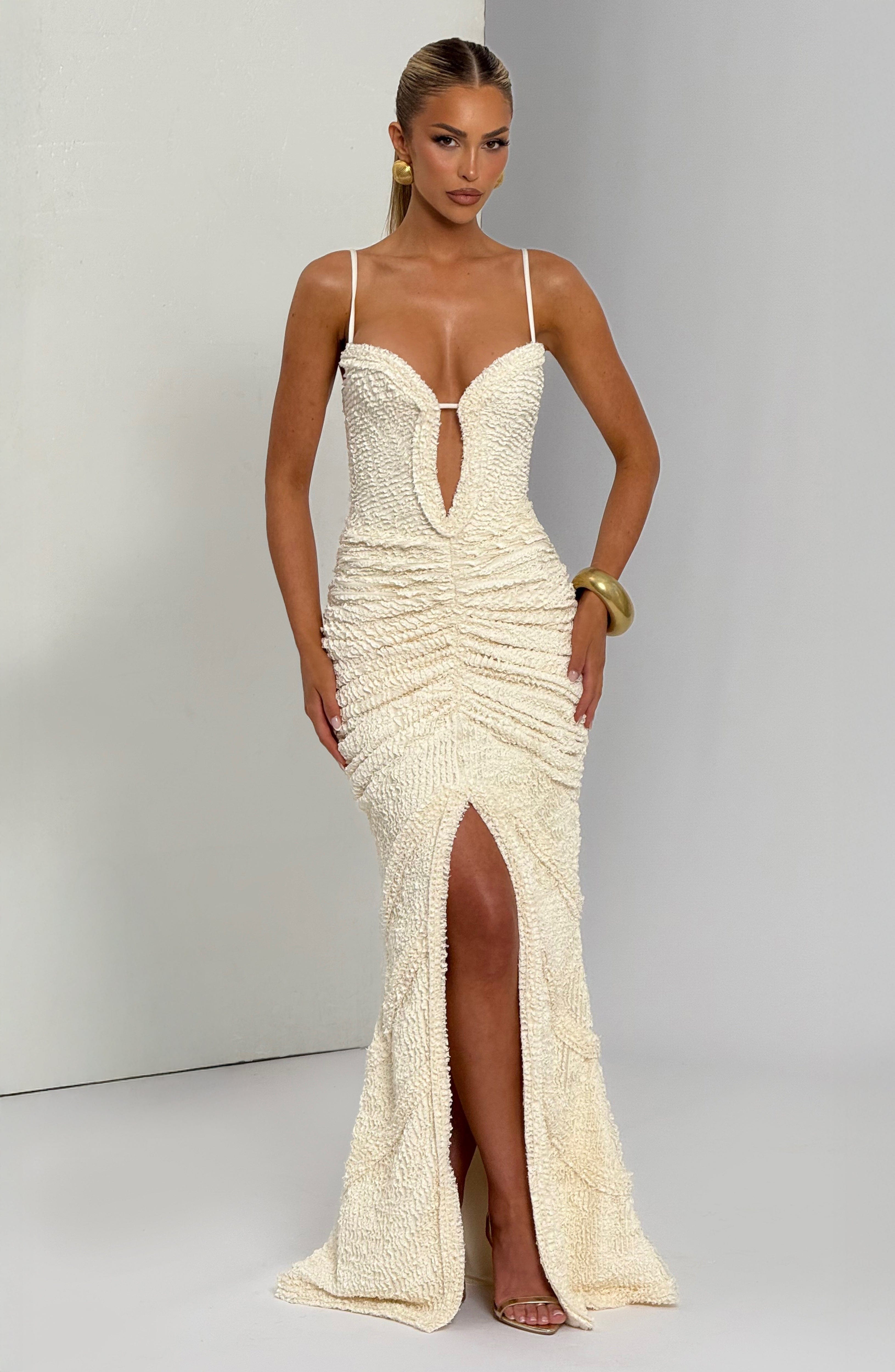 Lysandra Ekru Maxi Elbise