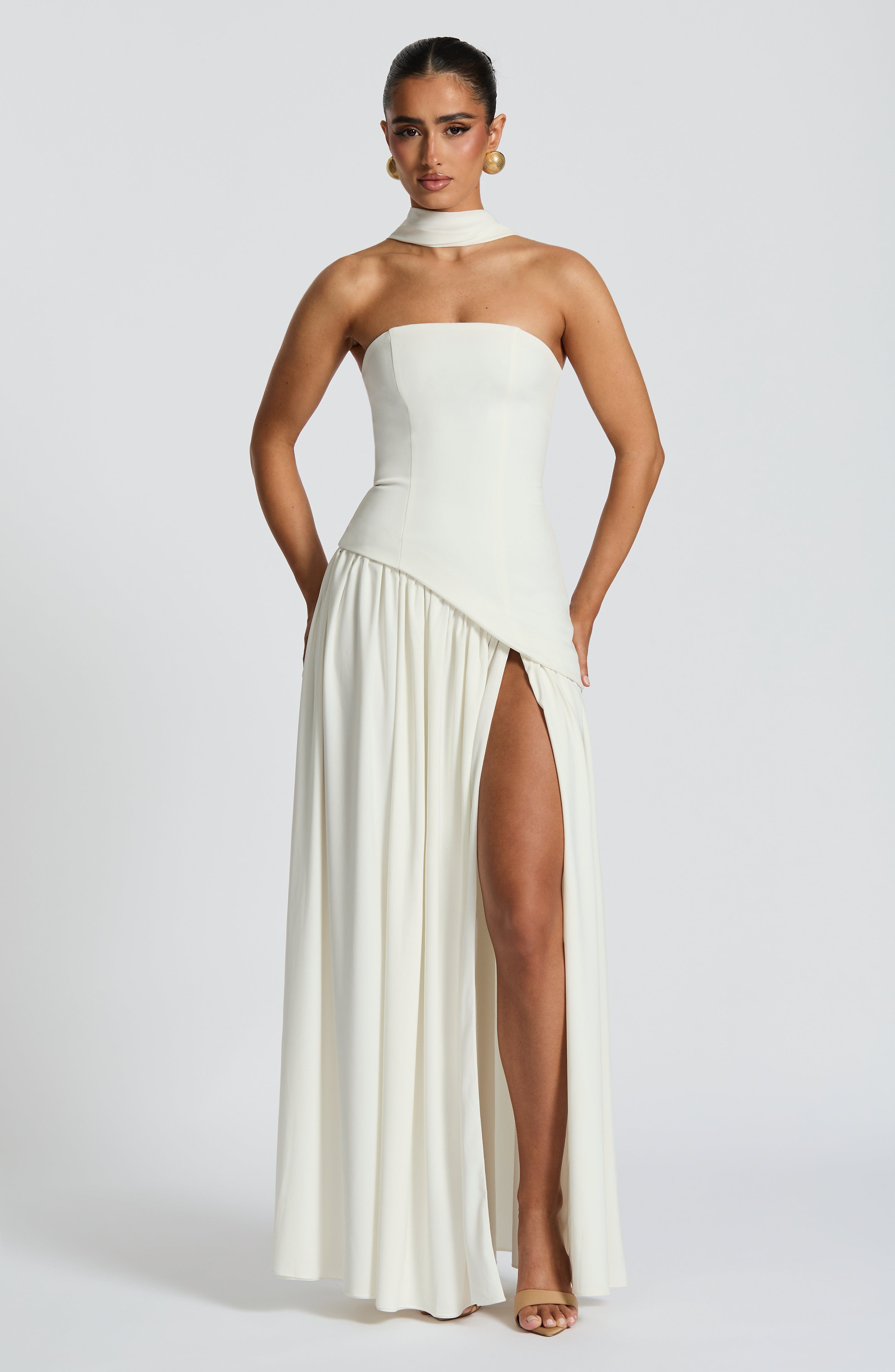 Maliyah Ekru Maxi Elbise