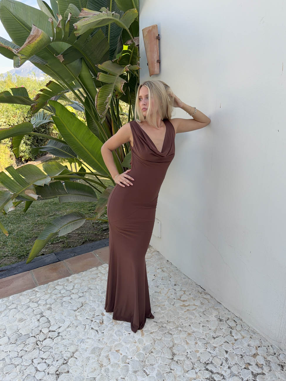 Flora Kahverengi Maxi Elbise