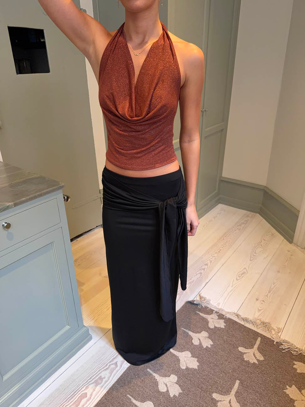 Bağcıklı Siyah Stella Maxi Etek