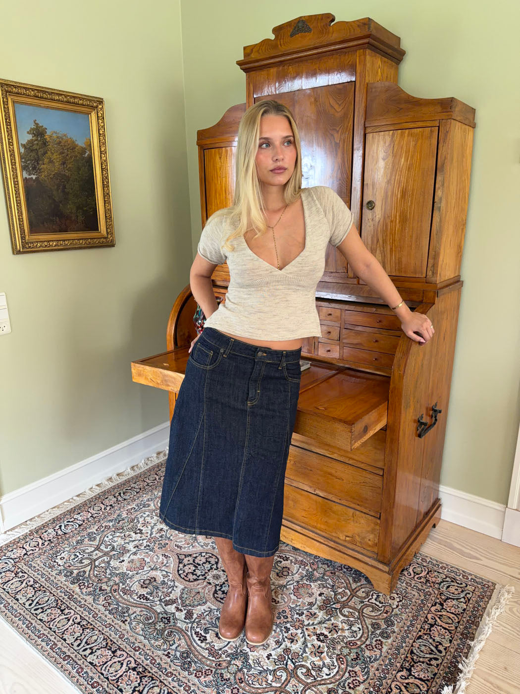 Koyu Denim Britta Midi Etek
