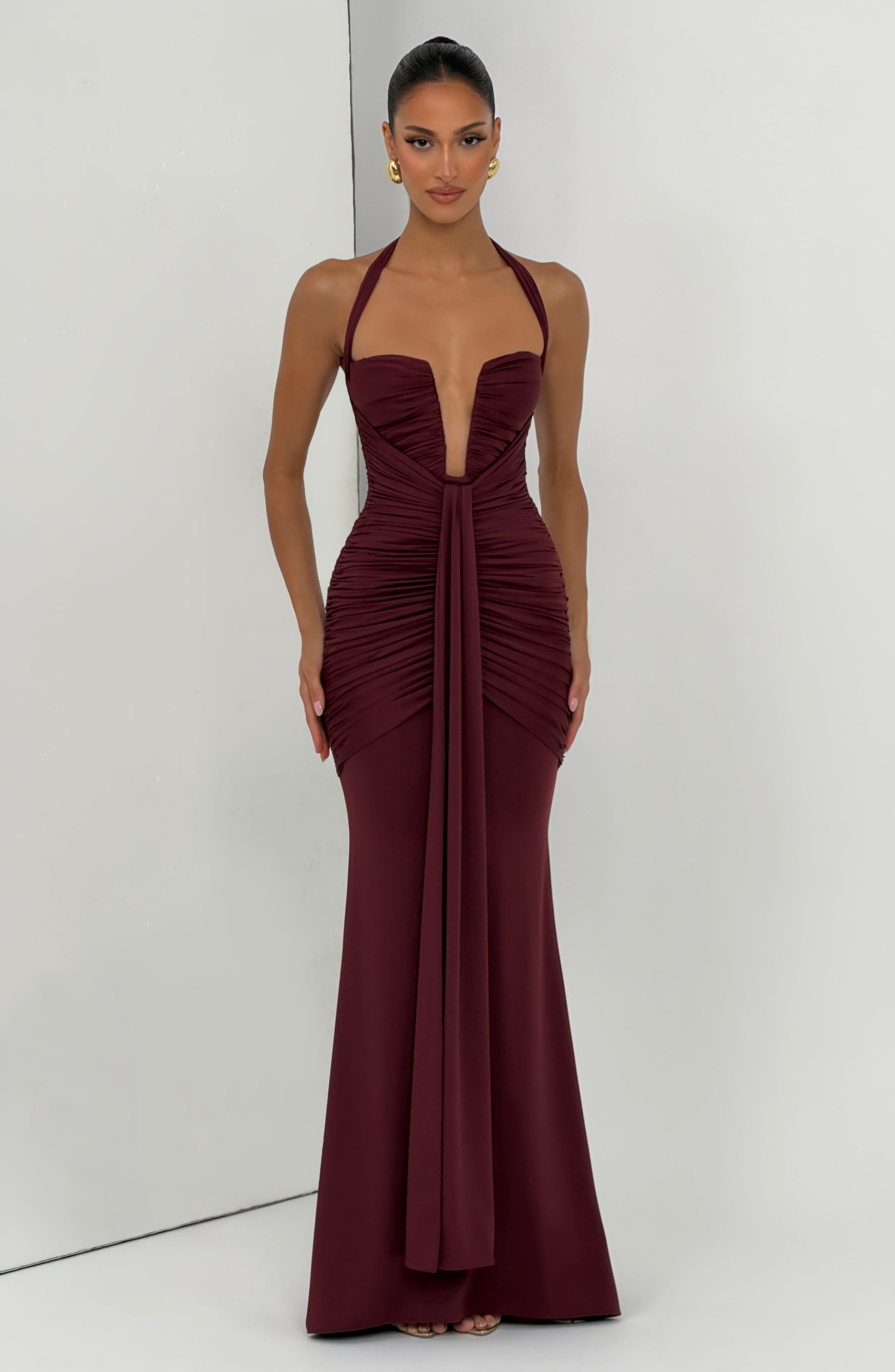 Morrigan Kiraz Vernik Maxi Elbise