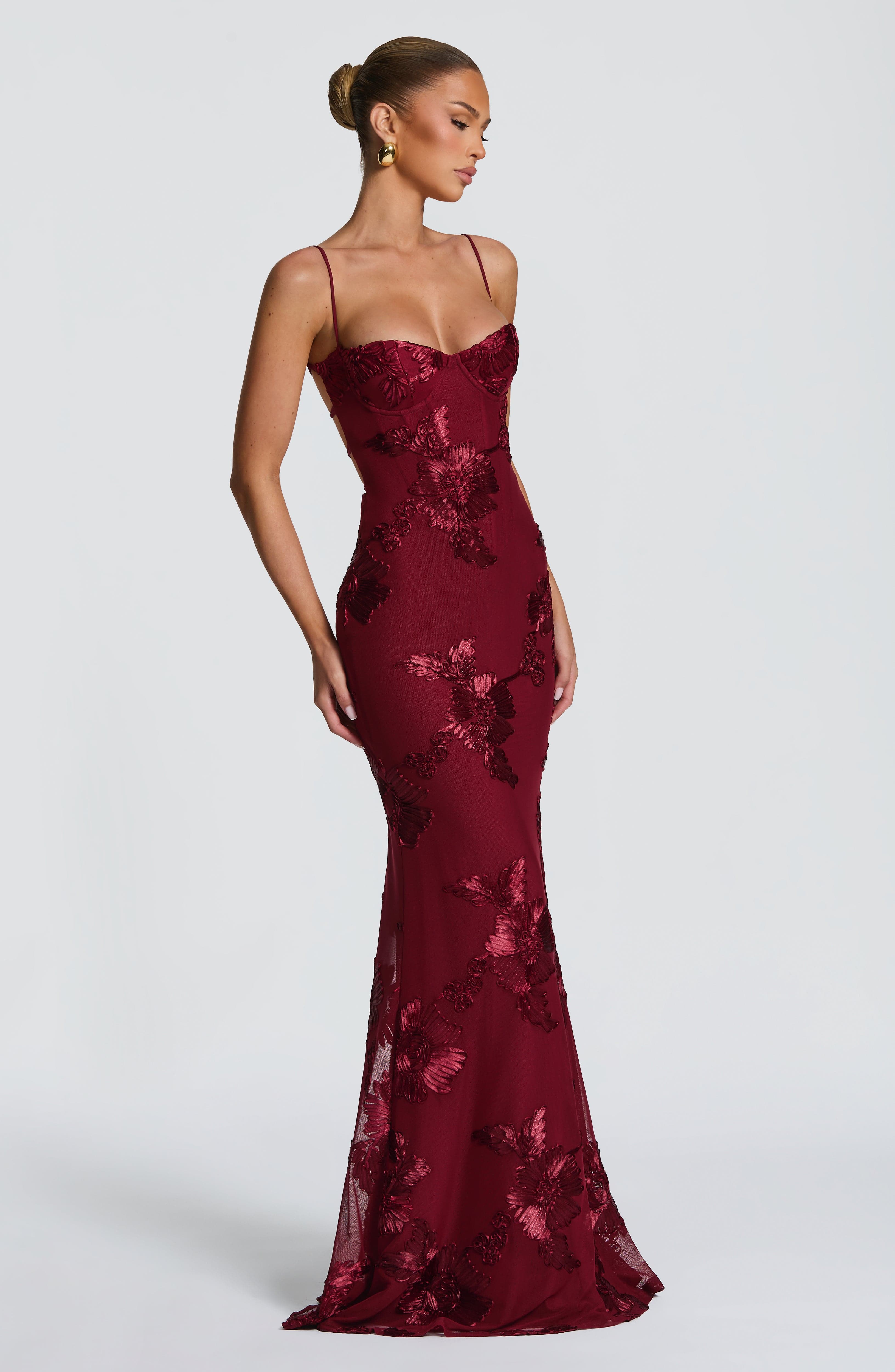 Nefertiti Bordo Maxi Elbise