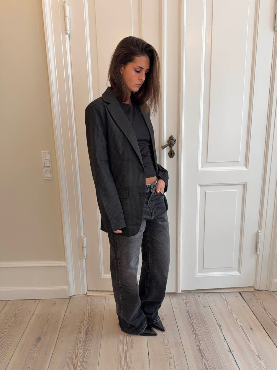 Anine Siyah Çizgili Blazer Ceket