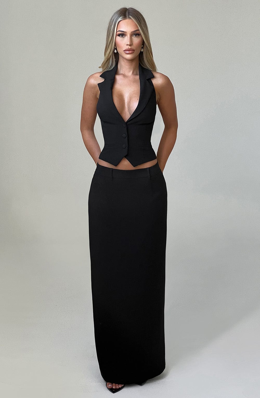 Siyah Piper Maxi Etek