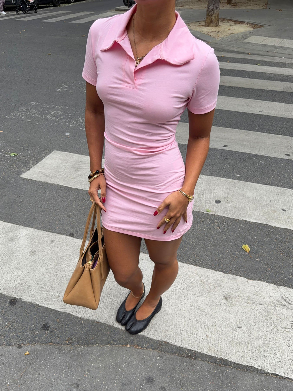 Ellen Pembe Polo Mini Elbise