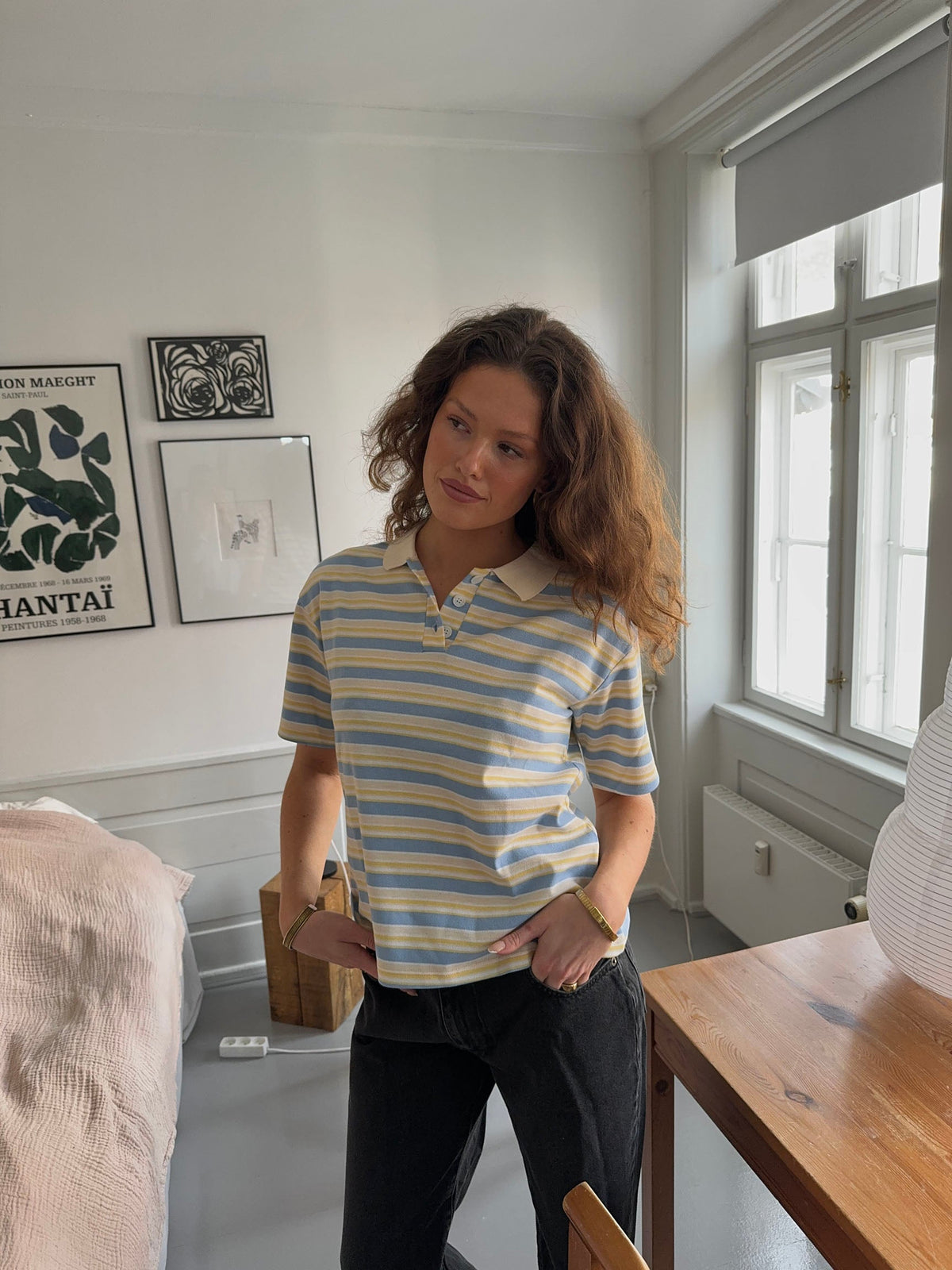 Autine Çizgili Polo Tişört - Sarı-Mavi