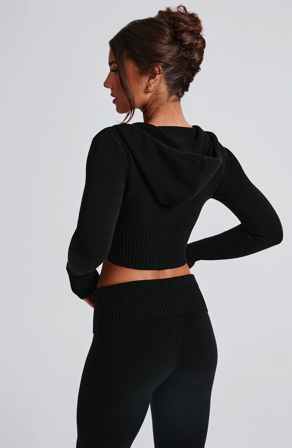Portia Siyah Kapüşonlu Örgü Sweatshirt