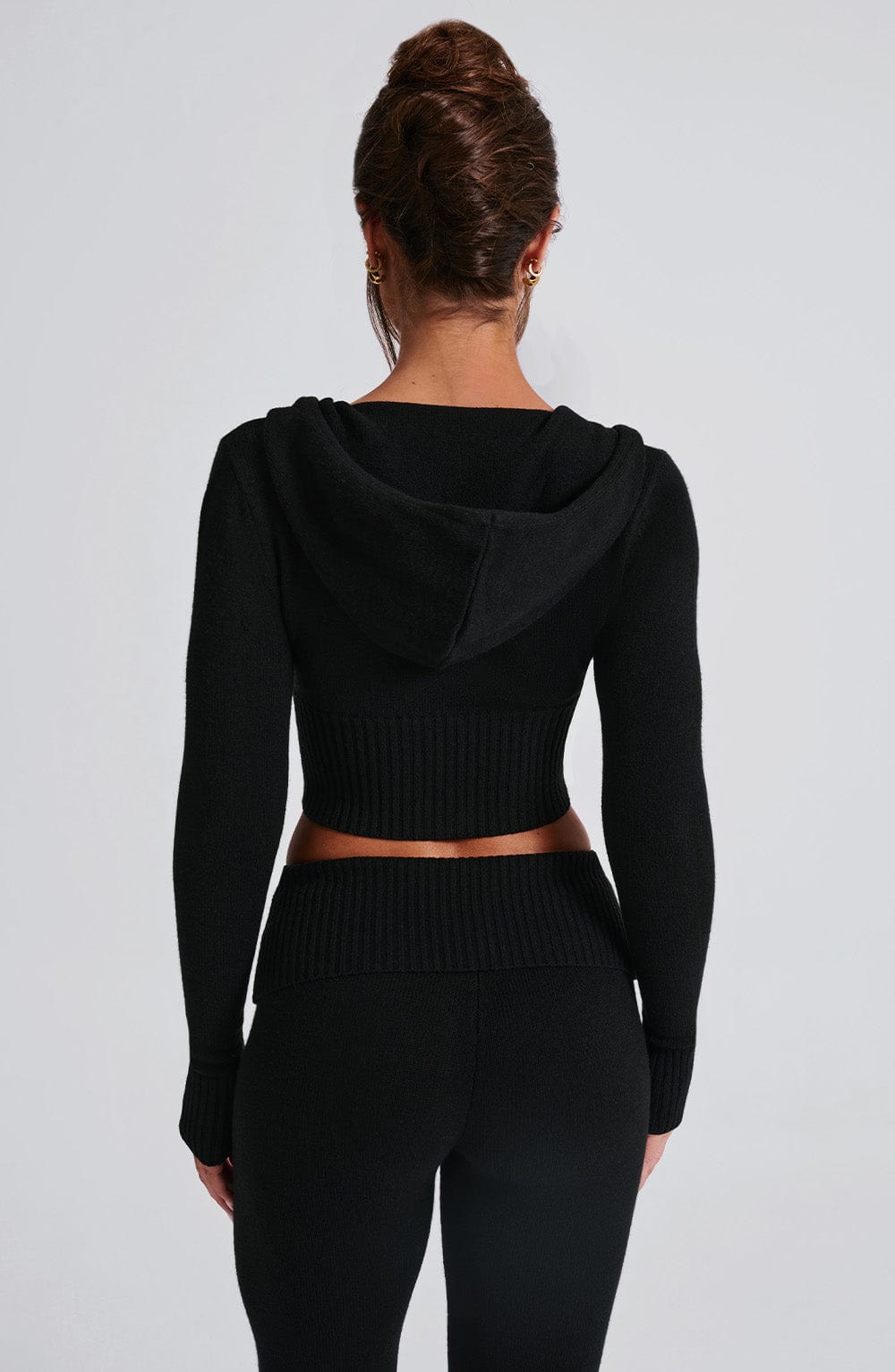 Portia Siyah Kapüşonlu Örgü Sweatshirt