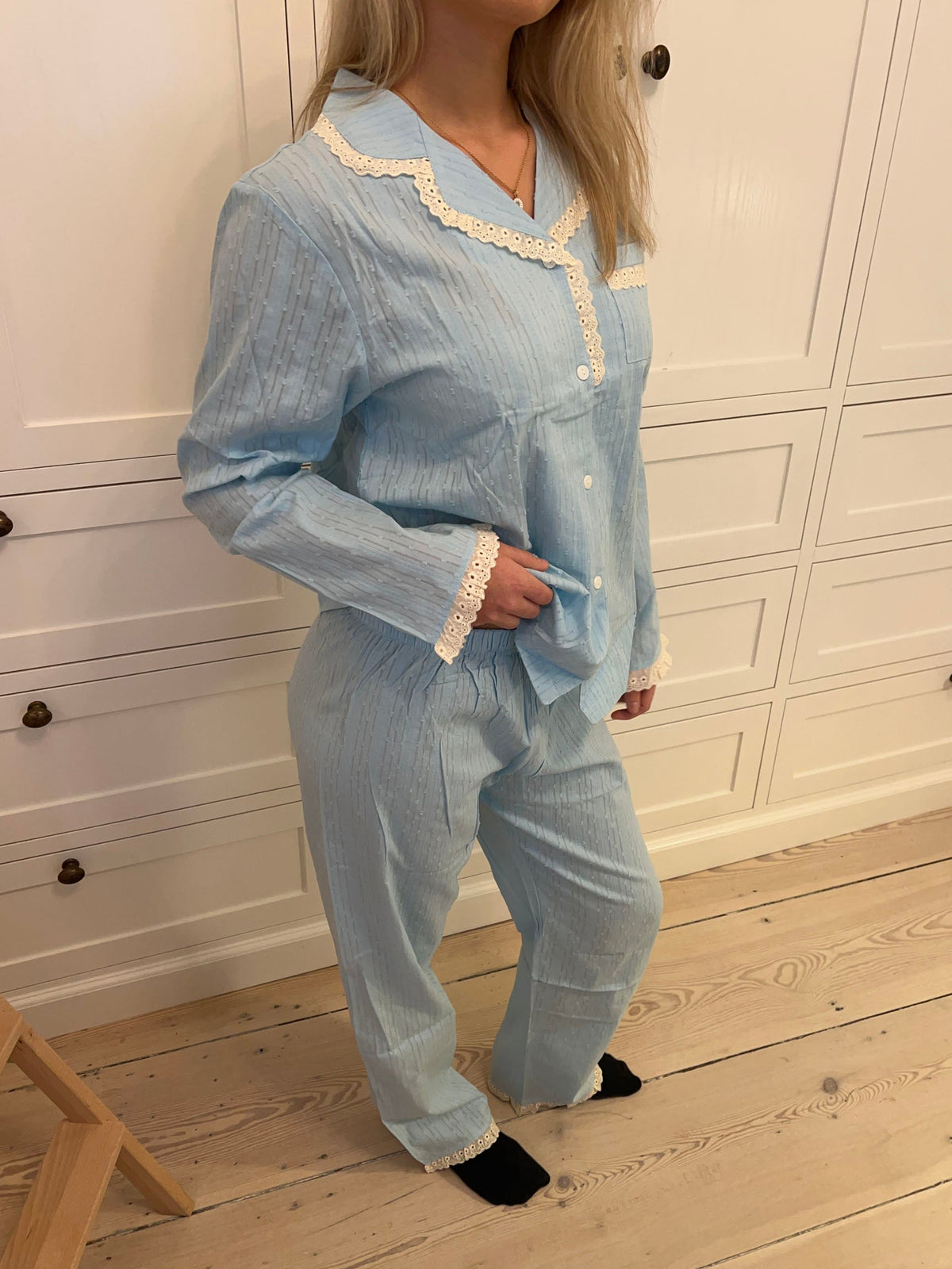 Dantel Detaylı Açık Mavi Carol Pijama Takımı