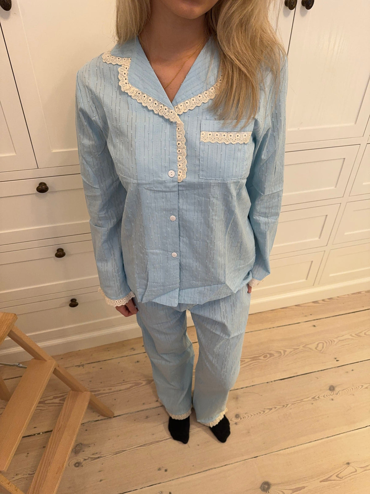 Dantel Detaylı Açık Mavi Carol Pijama Takımı
