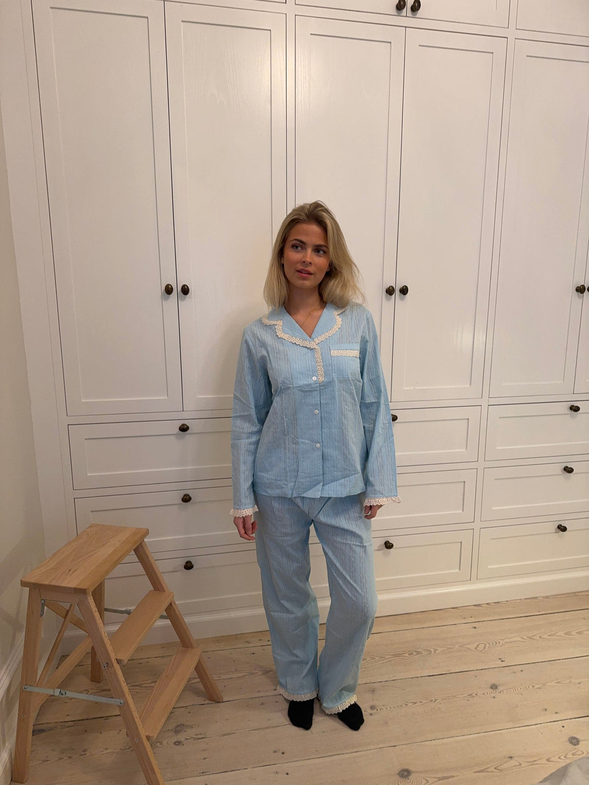 Dantel Detaylı Açık Mavi Carol Pijama Takımı