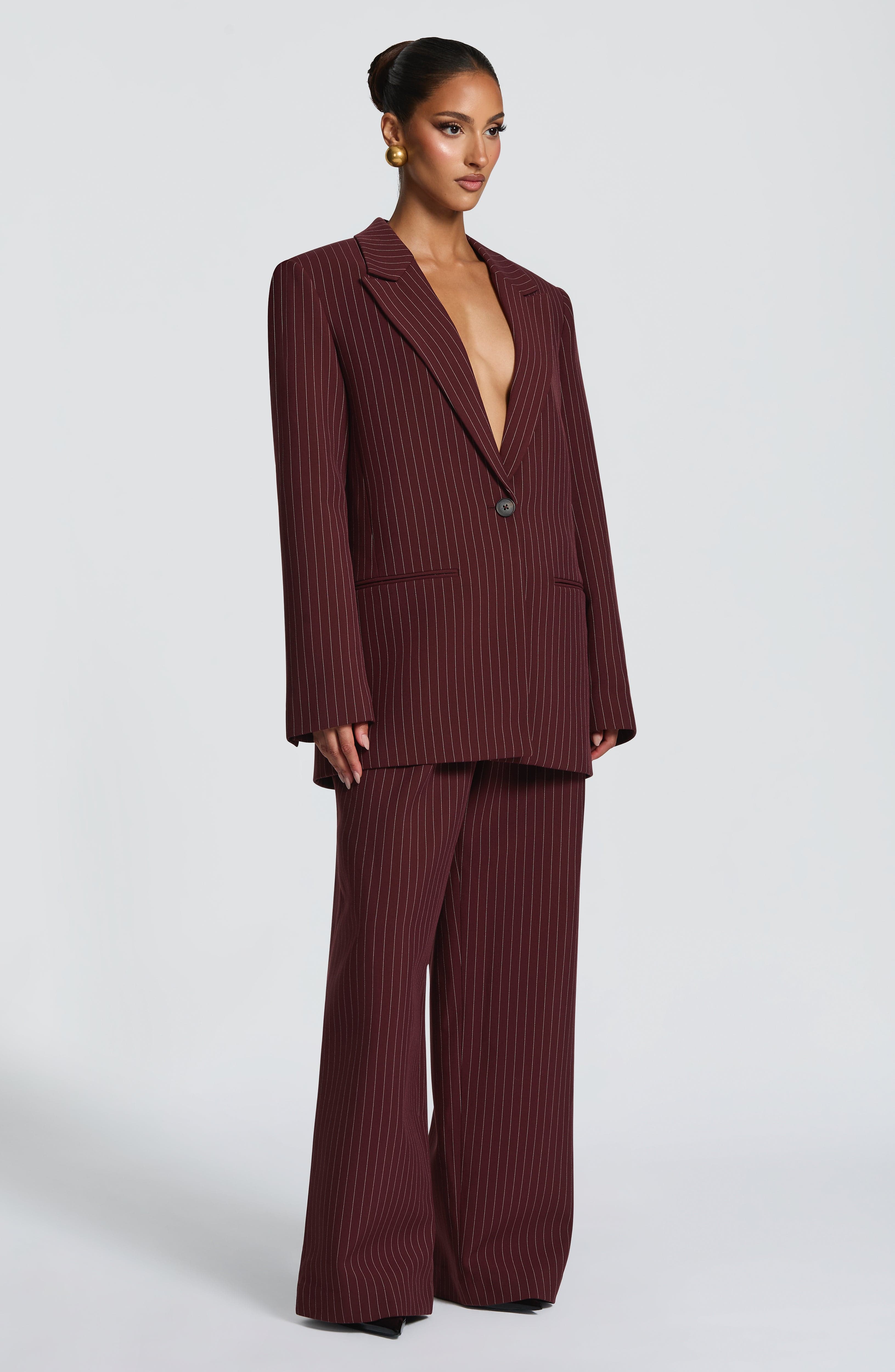 Bordo Çizgili Reece Blazer