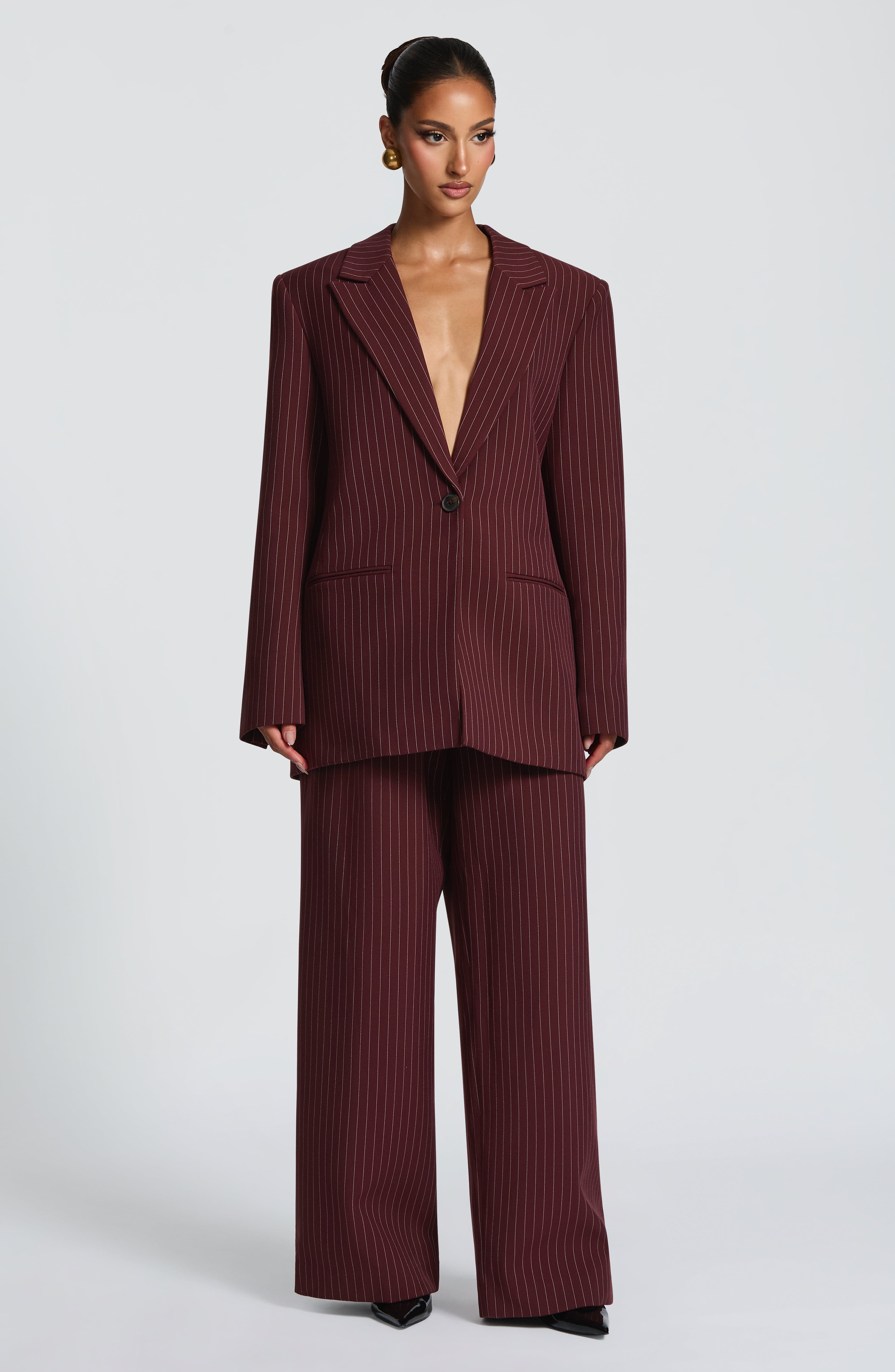 Bordo Çizgili Reece Blazer