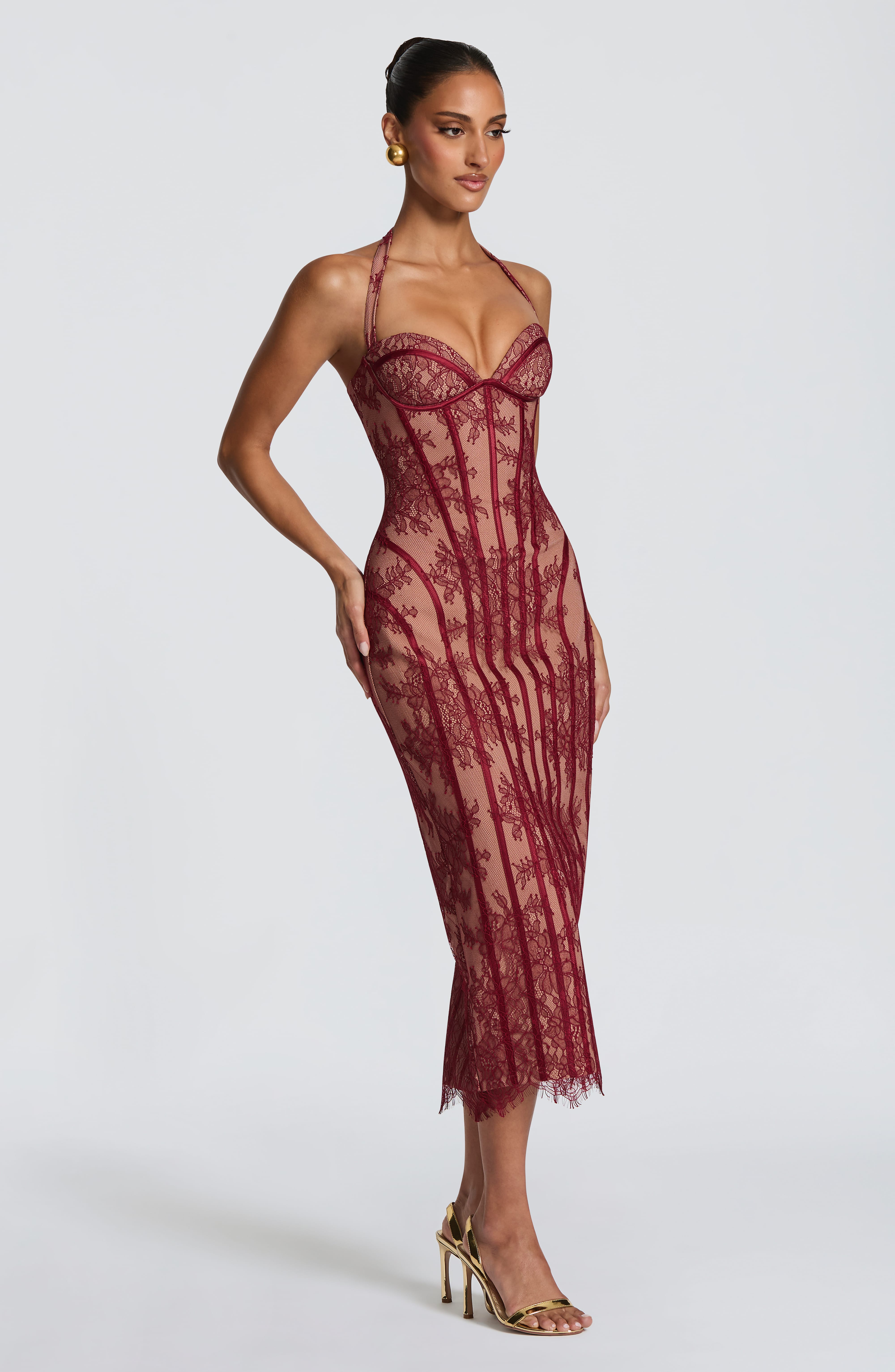 Rona Bordo Midi Elbise
