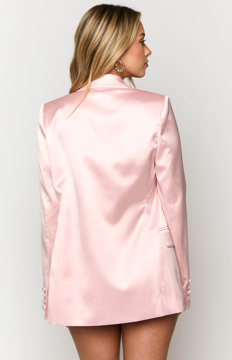 Kadın Pembe Saten Blazer Ceket