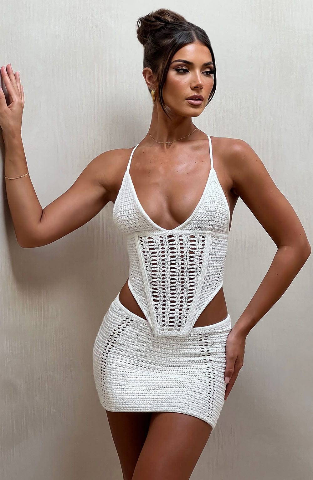 Selma Beyaz Mini Etek