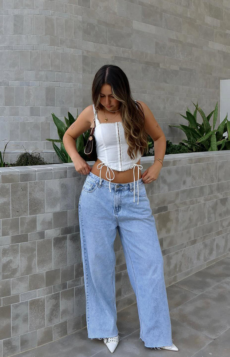 O Senin Işık Mavi Denim Geniş Paça Boyfriend Jean