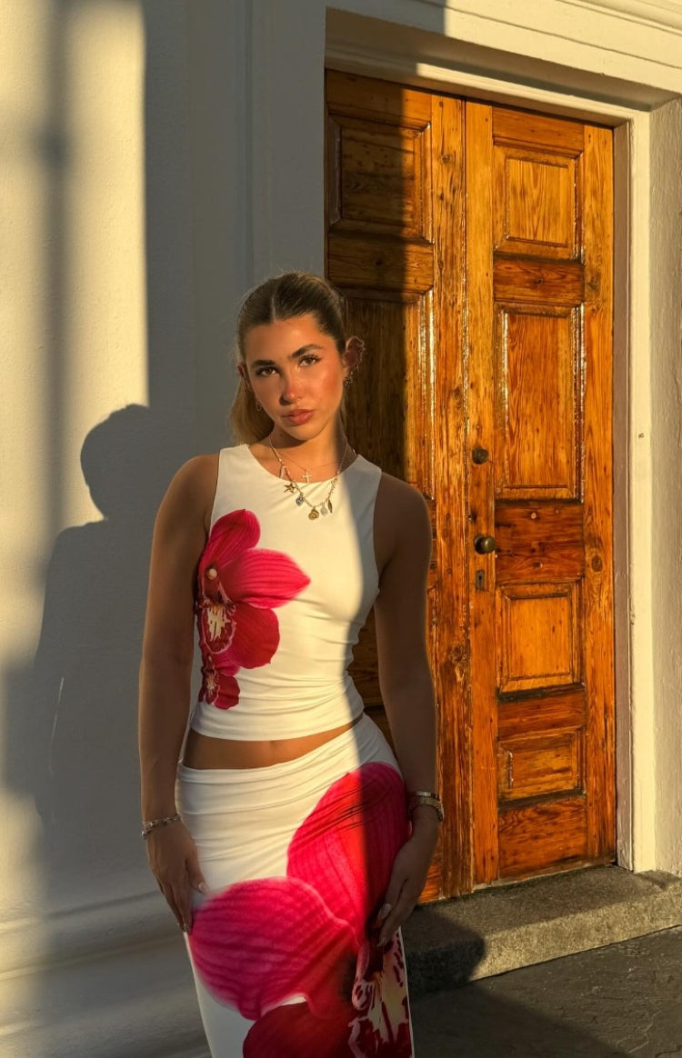 Payge Beyaz Orkide Uzun Etek