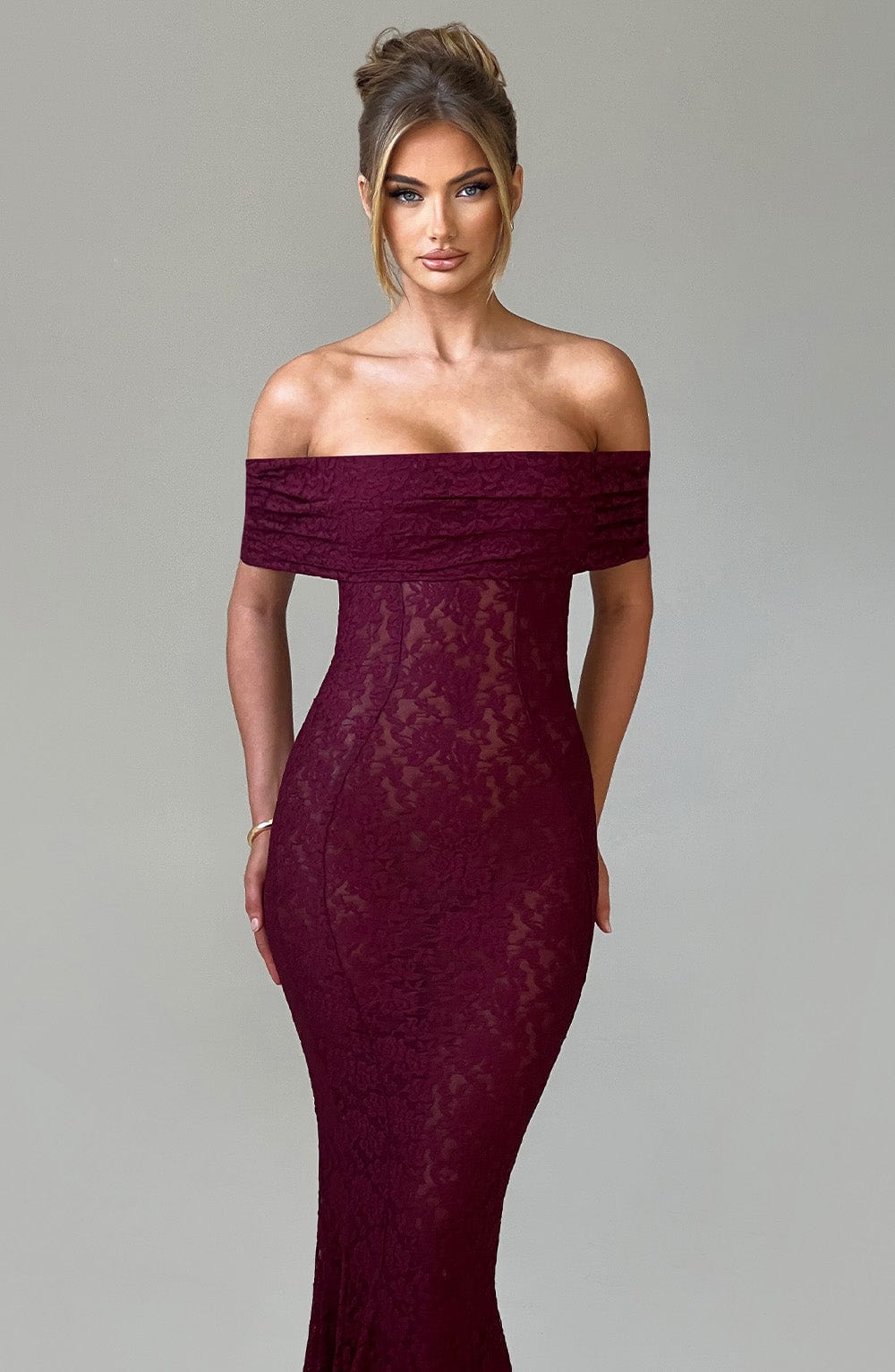 Bordo Stephanie Uzun Elbise