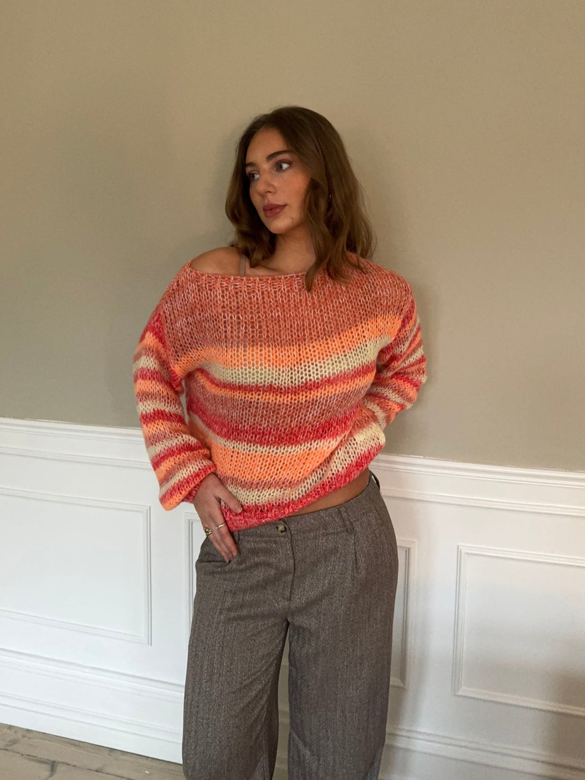 Helin Kırmızı-Turuncu Oversize Triko Kazak