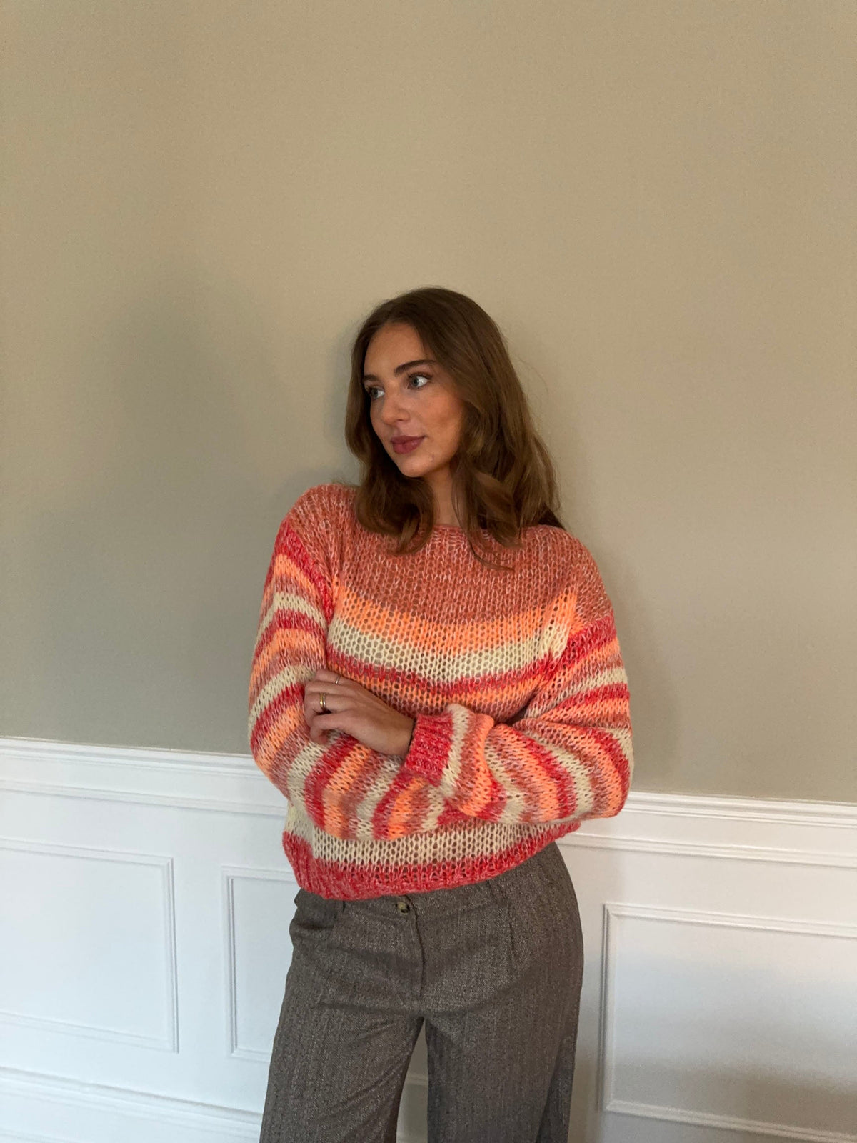 Helin Kırmızı-Turuncu Oversize Triko Kazak